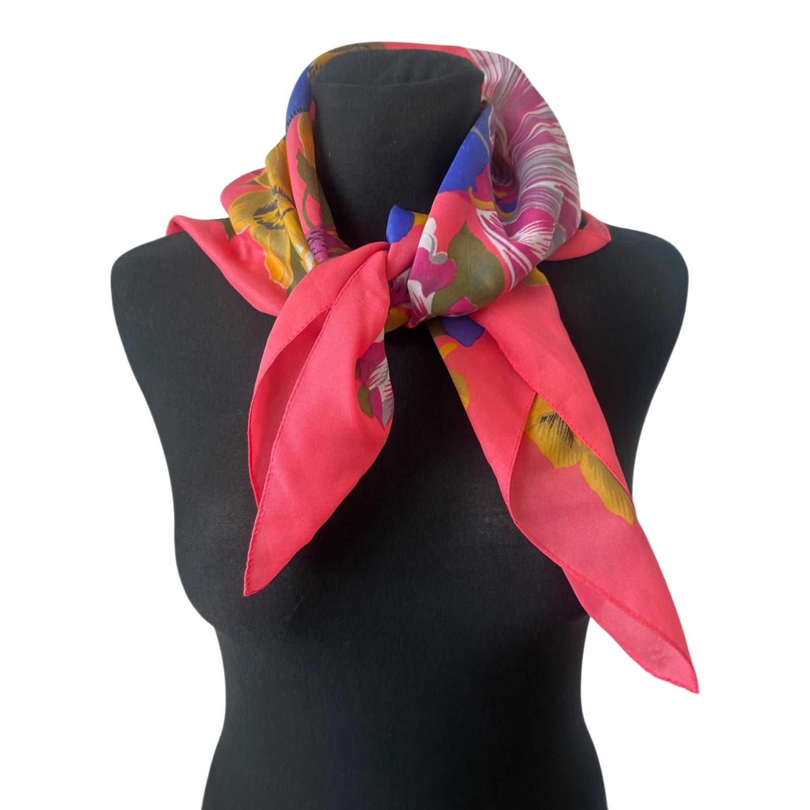 Damen Halstuch Pink Rosa Blumen 76x76 Satin Nickituch Floral Second Hand