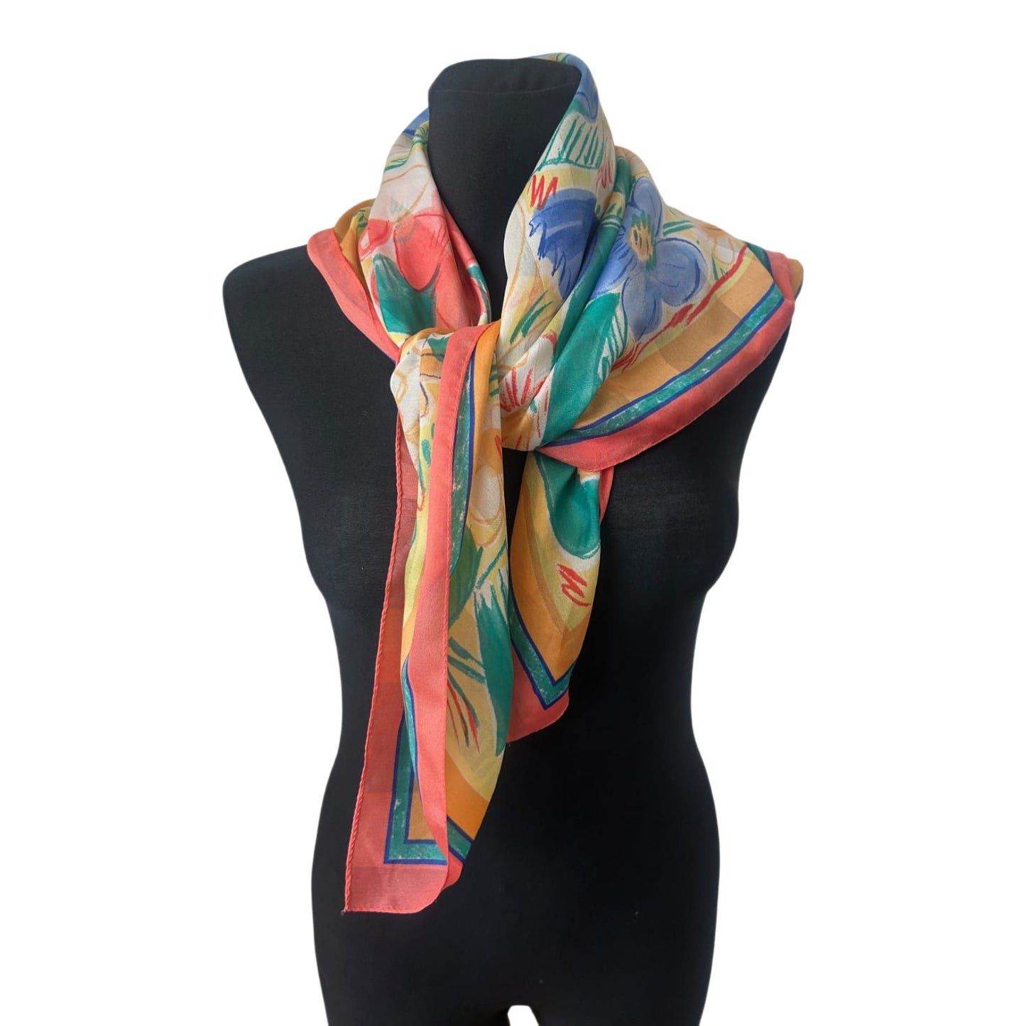 Damen Halstuch Orange Bunt Blumen 82x82 Chiffon Tuch Floral Second Hand Liebe