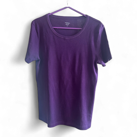 Montego T-Shirt Damen Lila Gr XL Baumwolle Kurzarm Rundhals Basic Uni