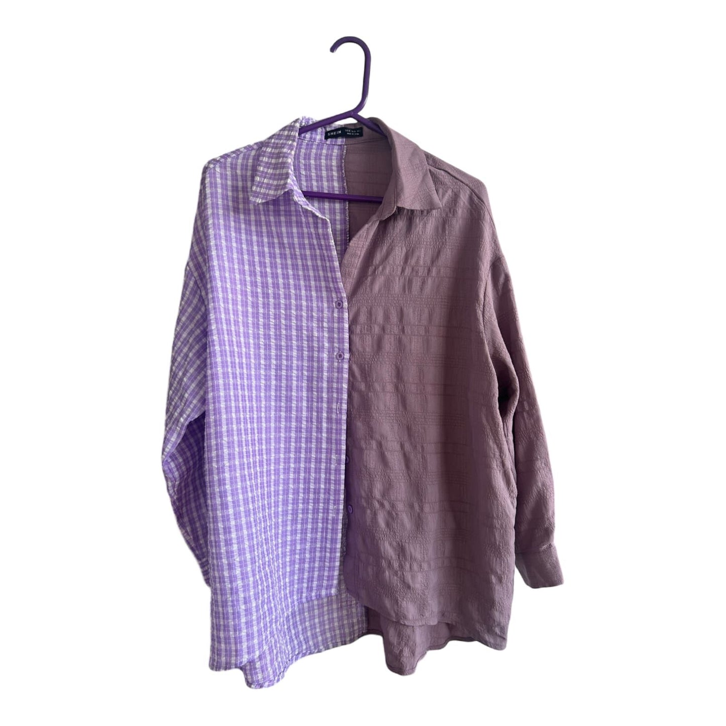 SHEIN Bluse Lila Kariert Unikat Gr XS Oversize Hemdbluse Vintage Style Baumwollmix