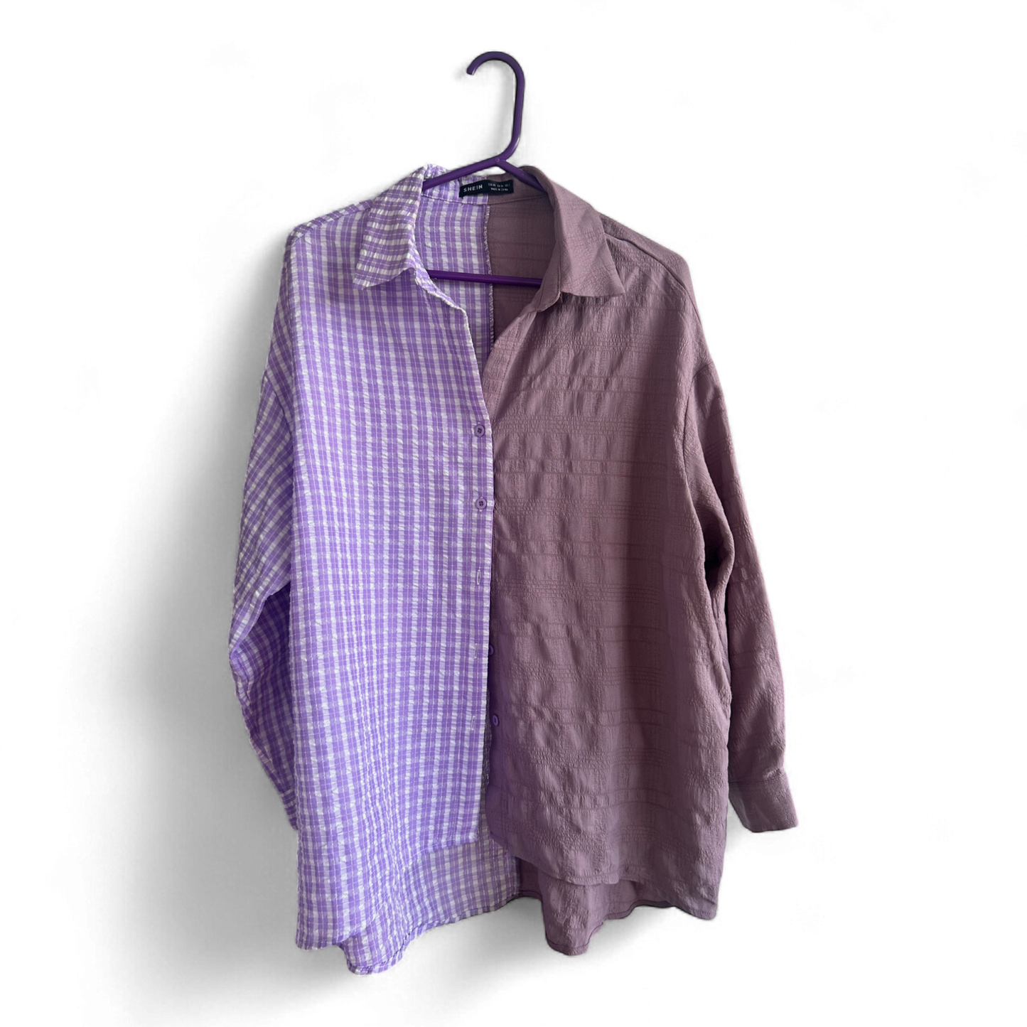 SHEIN Bluse Lila Kariert Unikat Gr XS Oversize Hemdbluse Vintage Style Baumwollmix