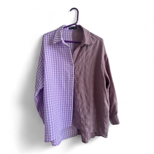 SHEIN Bluse Lila Kariert Unikat Gr XS Oversize Hemdbluse Vintage Style Baumwollmix