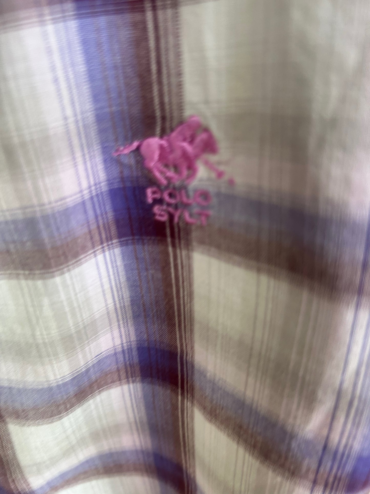 Polo Sylt Damenbluse M Violett Kariert Rüschen Baumwolle Langarm Top Zustand