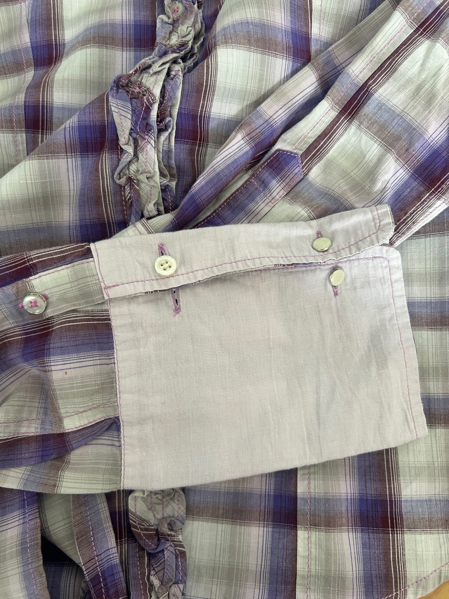 Polo Sylt Damenbluse M Violett Kariert Rüschen Baumwolle Langarm Top Zustand