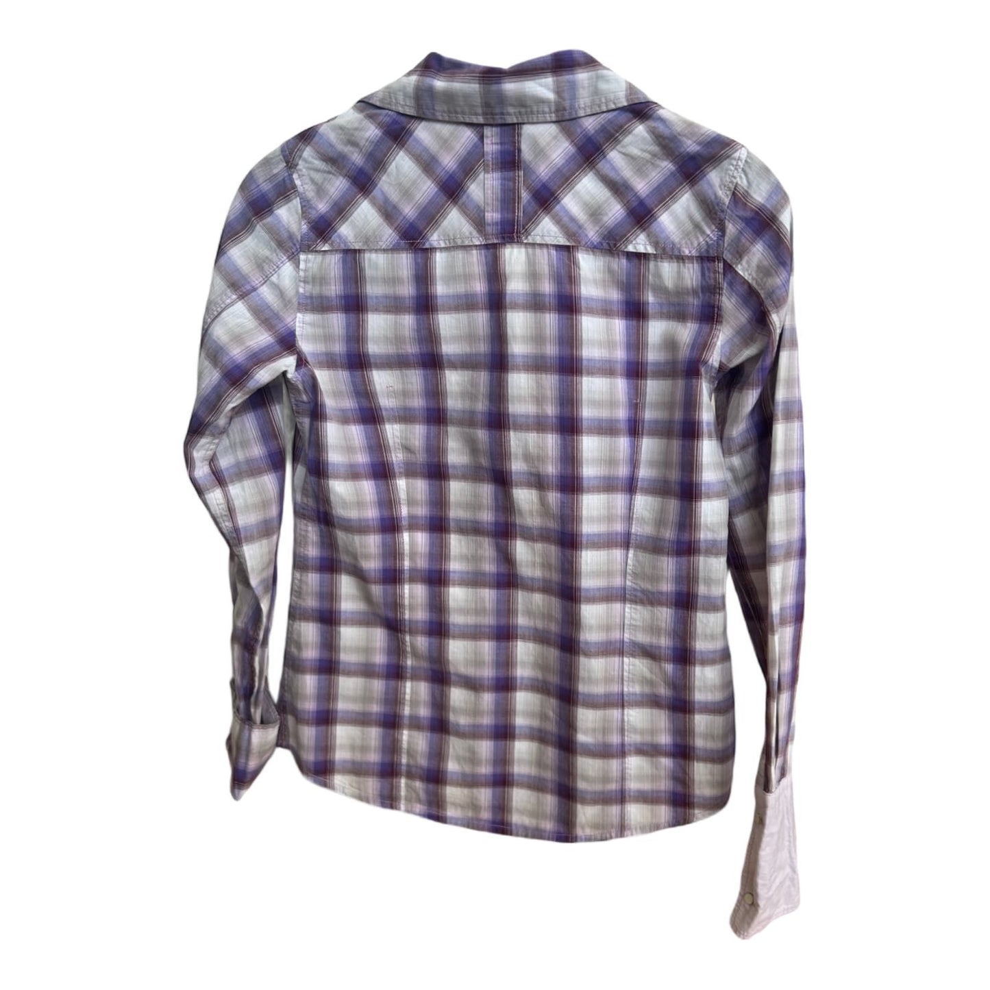Polo Sylt Damenbluse M Violett Kariert Rüschen Baumwolle Langarm Top Zustand
