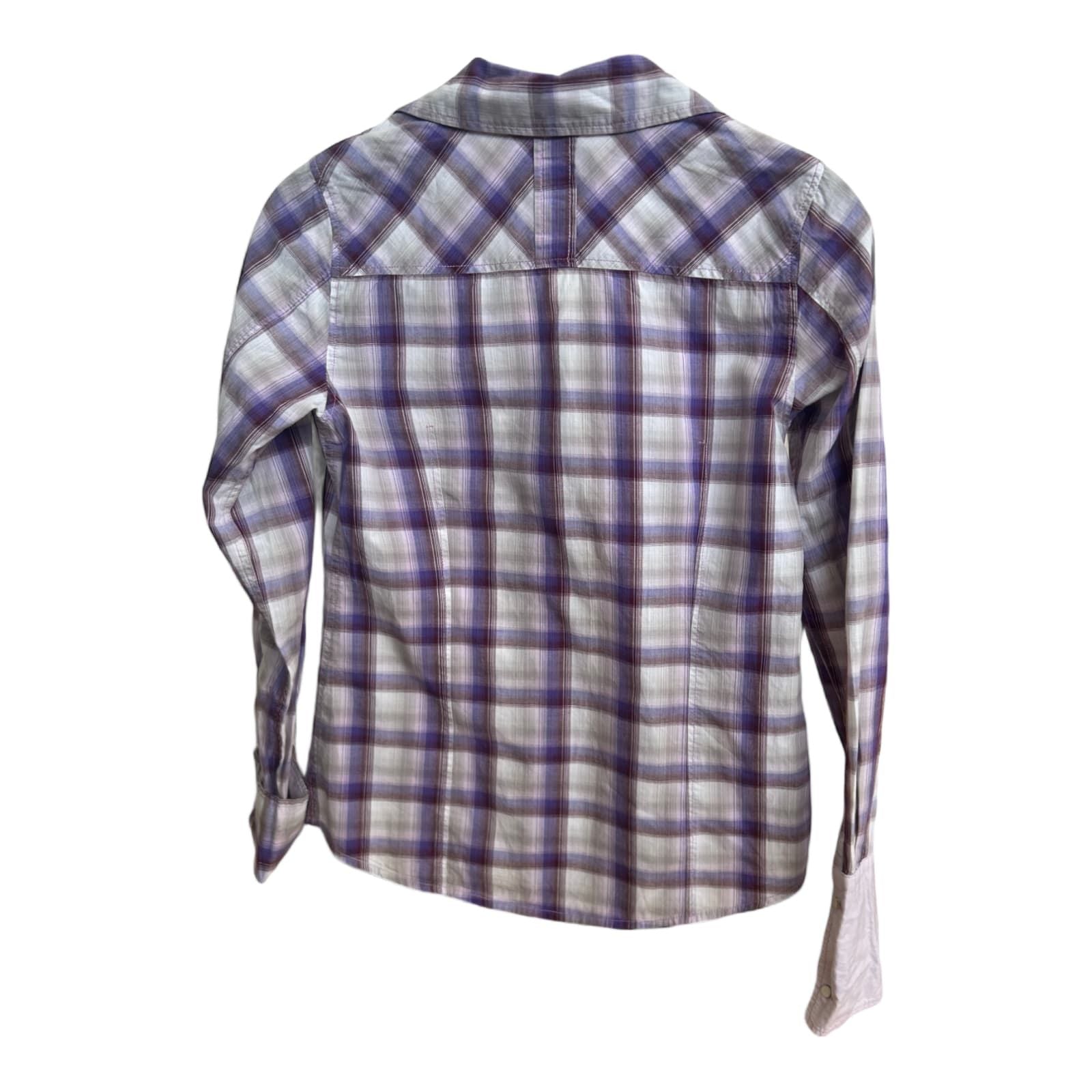 Polo Sylt Damenbluse M Violett Kariert Rüschen Baumwolle Langarm Top Zustand