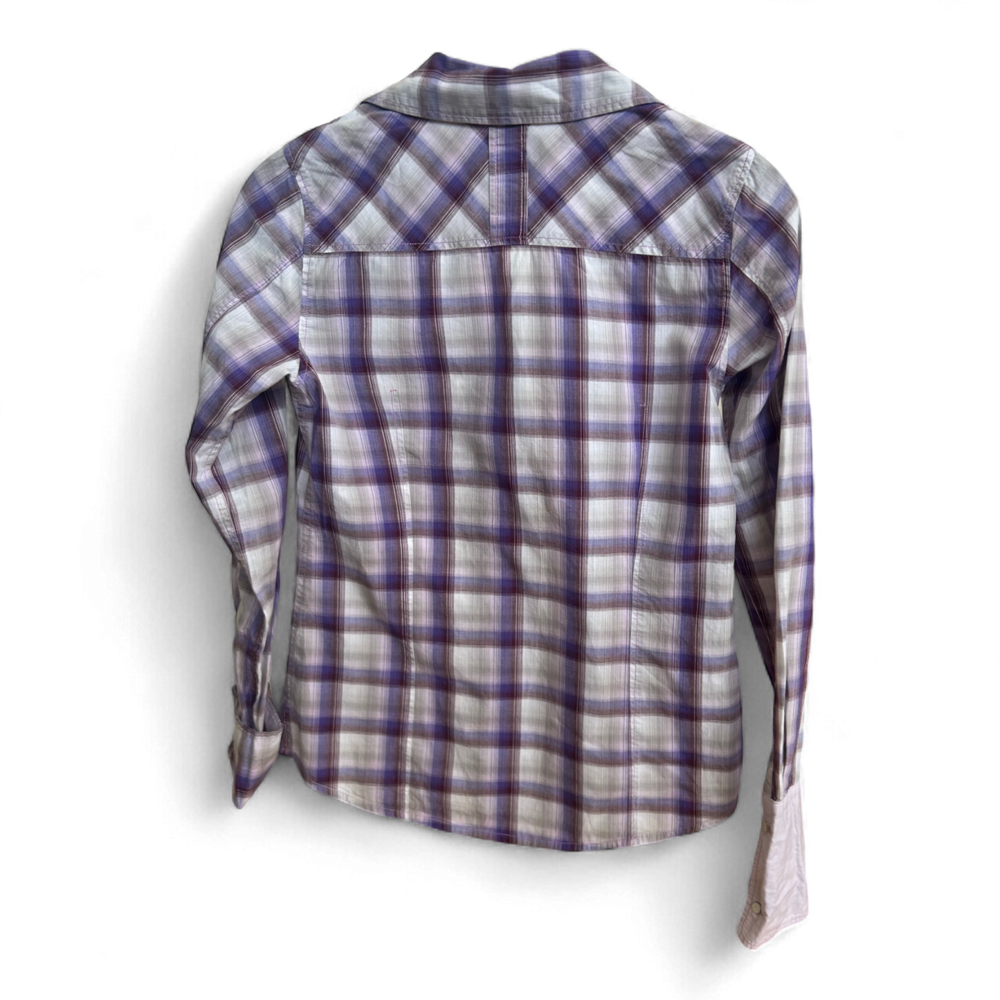 Polo Sylt Damenbluse M Violett Kariert Rüschen Baumwolle Langarm Top Zustand