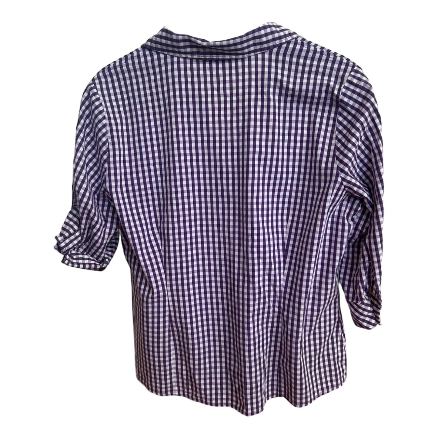 CANDA Bluse Damen Gr 44 Lila Kariert Vichy Baumwolle Stretch Hemd Kurzarm