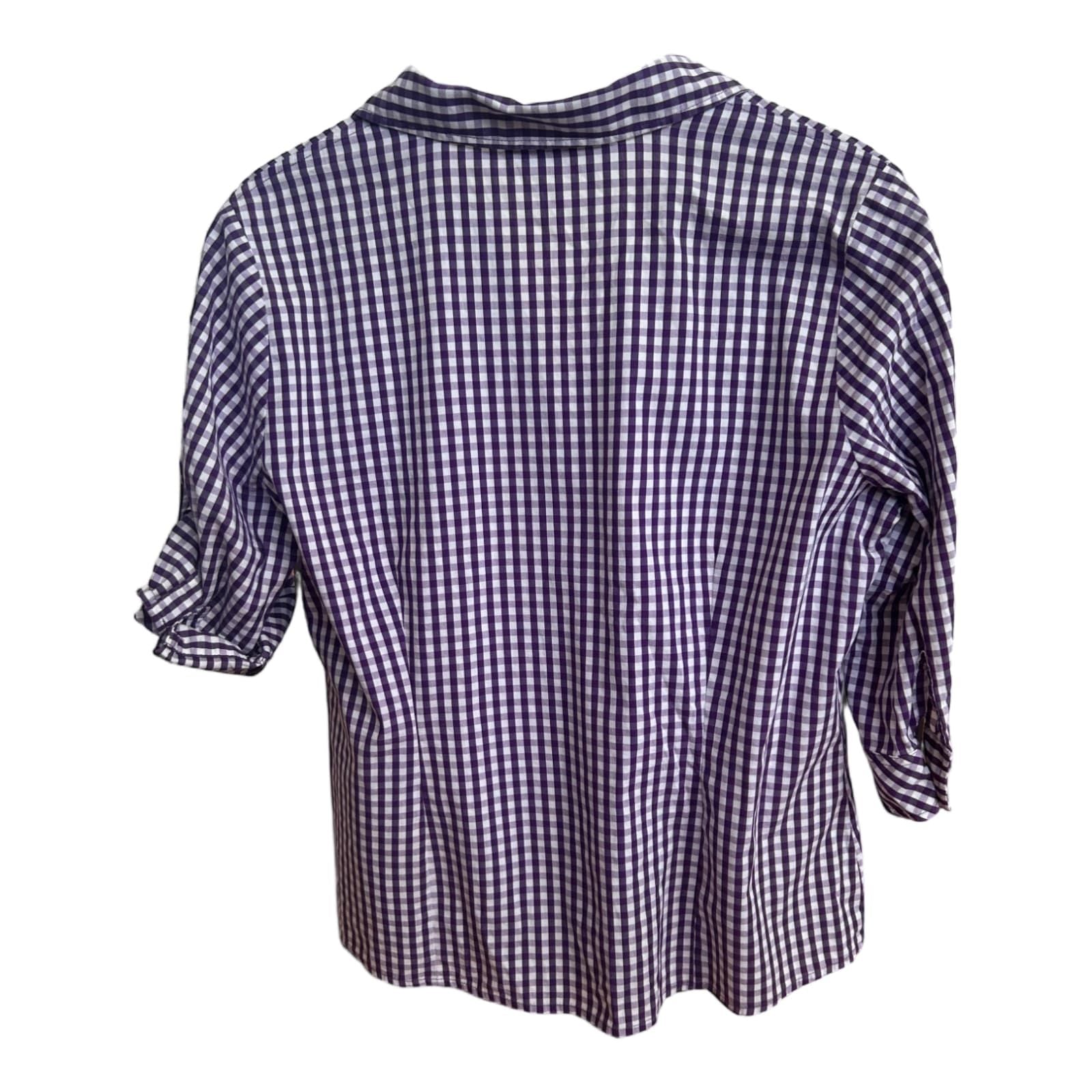 CANDA Bluse Damen Gr 44 Lila Kariert Vichy Baumwolle Stretch Hemd Kurzarm