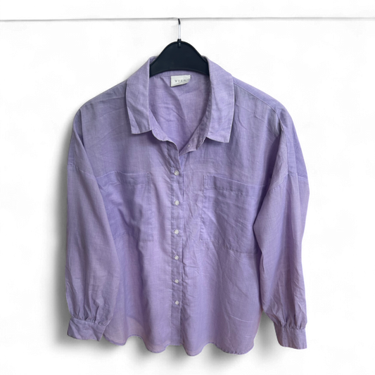 Vila Bluse Flieder Gr 42 Langarm Oversize Hemdkragen Brusttaschen Viskosemix