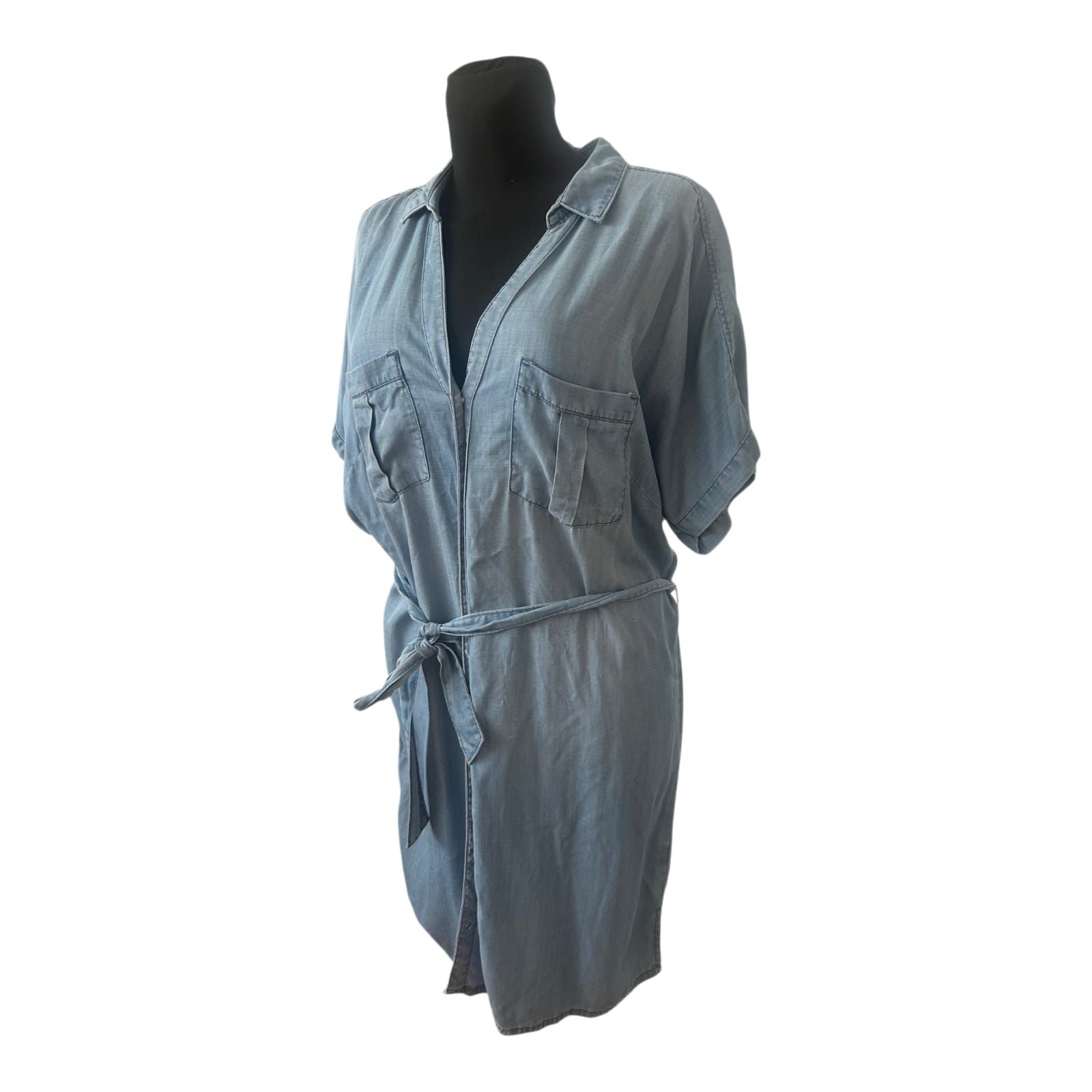 H&M Denim Jeanskleid Lyocell Hellblau Bindegürtel Gr. 42 Hemdblusenkleid