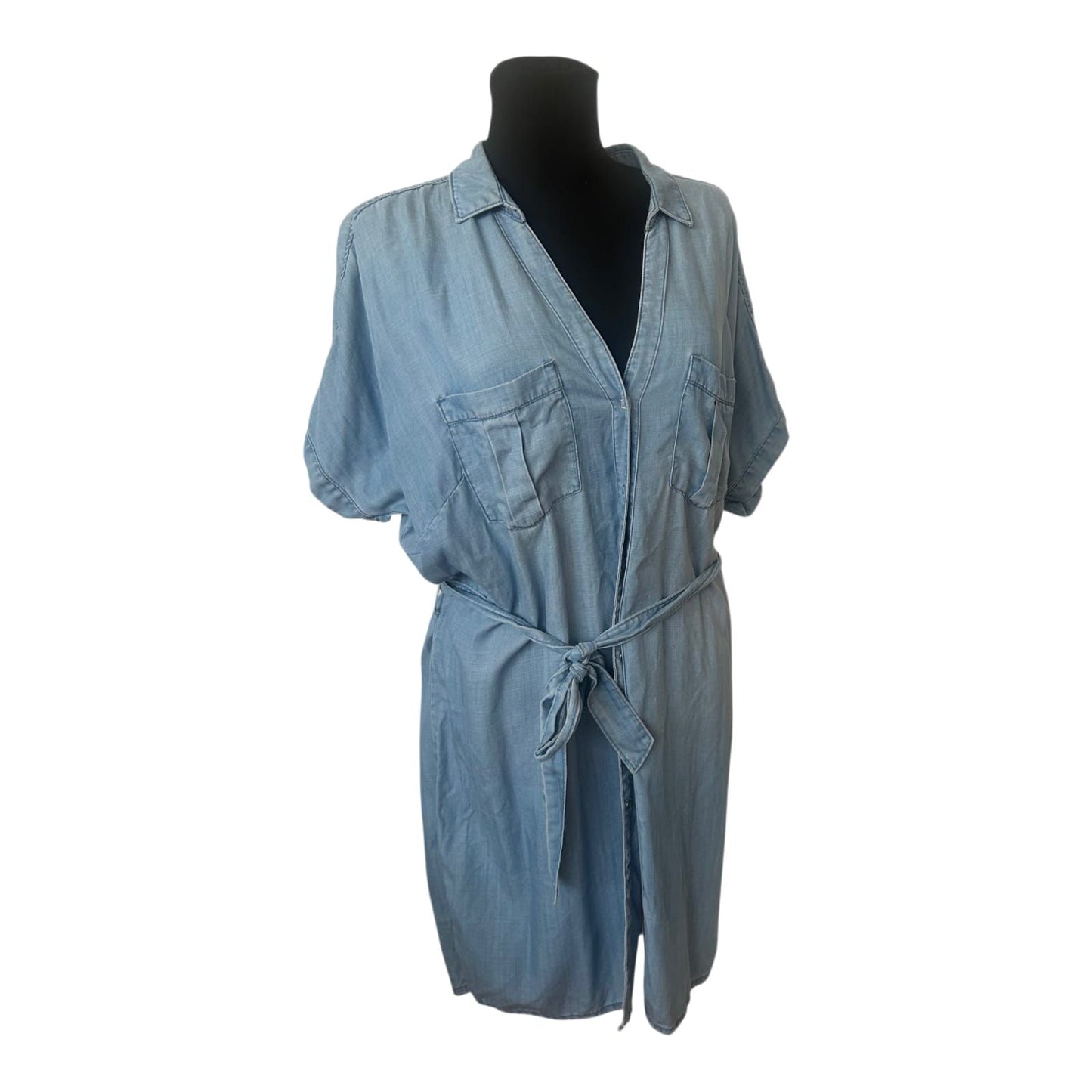 H&M Denim Jeanskleid Lyocell Hellblau Bindegürtel Gr. 42 Hemdblusenkleid