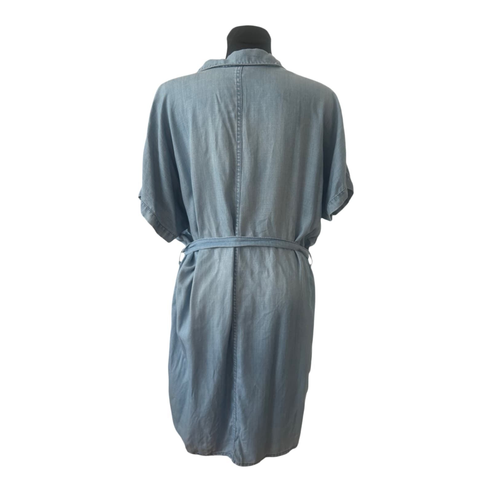 H&M Denim Jeanskleid Lyocell Hellblau Bindegürtel Gr. 42 Hemdblusenkleid