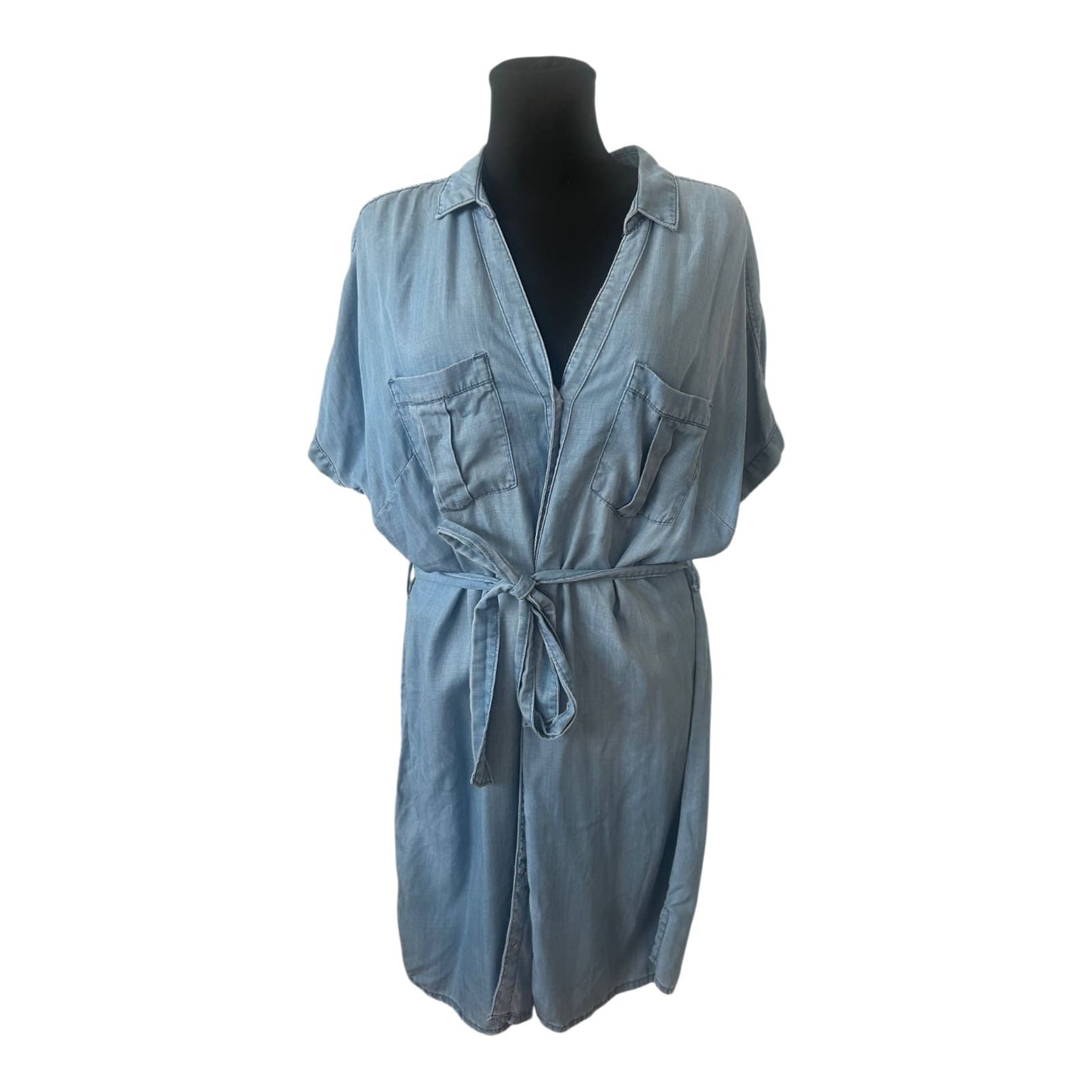 H&M Denim Jeanskleid Lyocell Hellblau Bindegürtel Gr. 42 Hemdblusenkleid