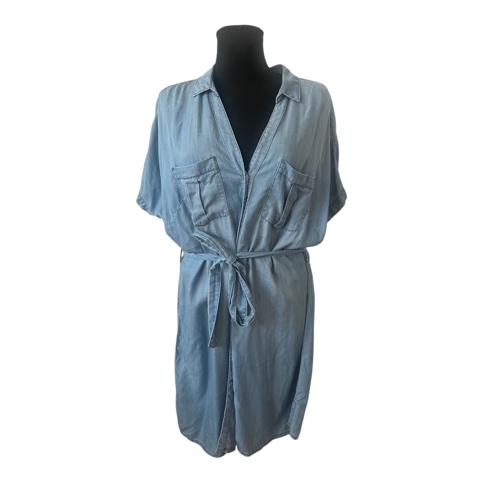H&M Denim Jeanskleid Lyocell Hellblau Bindegürtel Gr. 42 Hemdblusenkleid