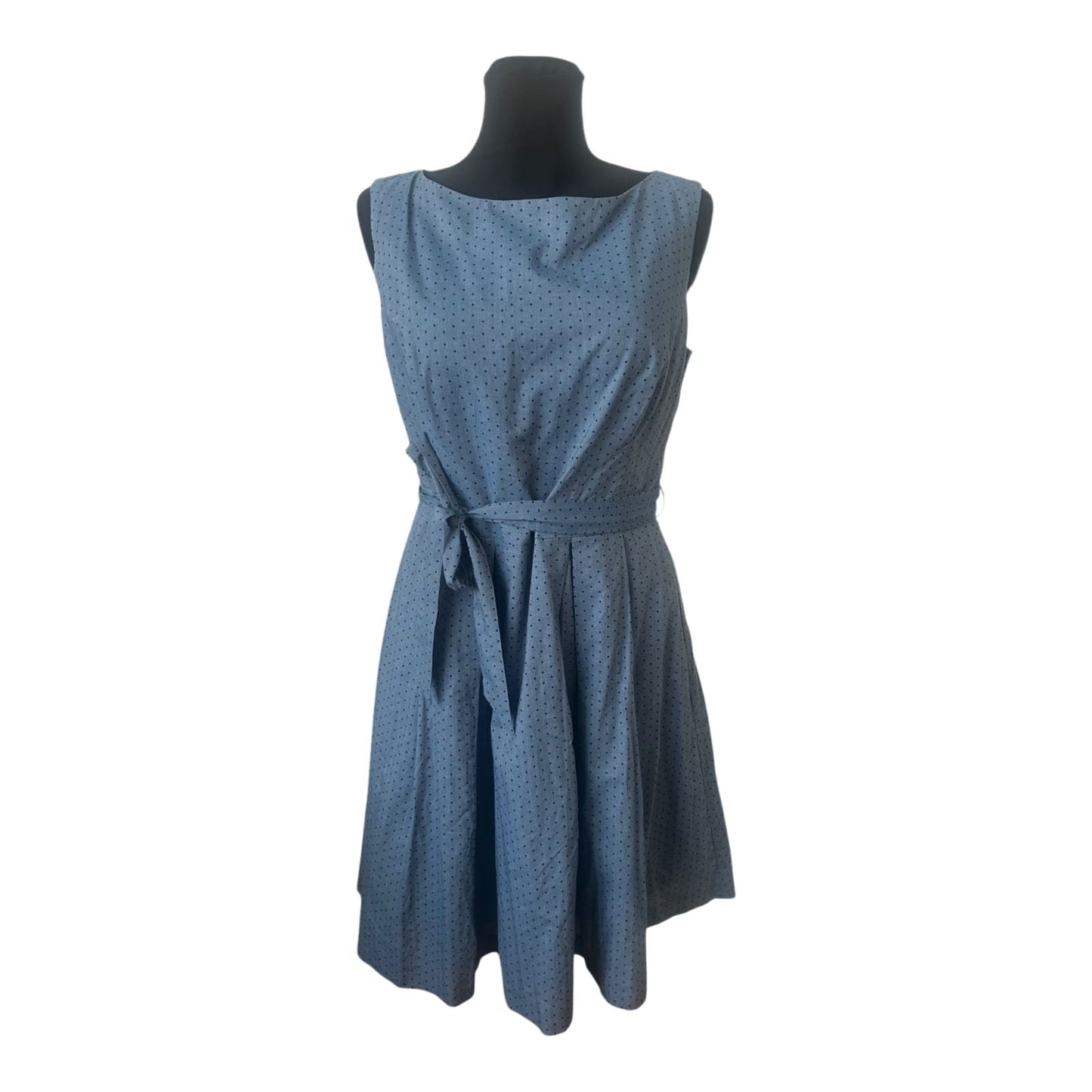 Orsay Sommerkleid Hellblau Gepunktet Baumwolle Bindegürtel Gr. 42 A-Linie