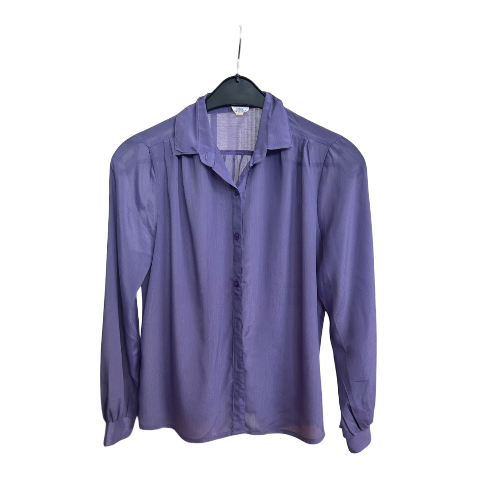 Vintage Bluse Lila Transparent Gr 36 Langarm Kragen Elegant 100 Prozent Polyester
