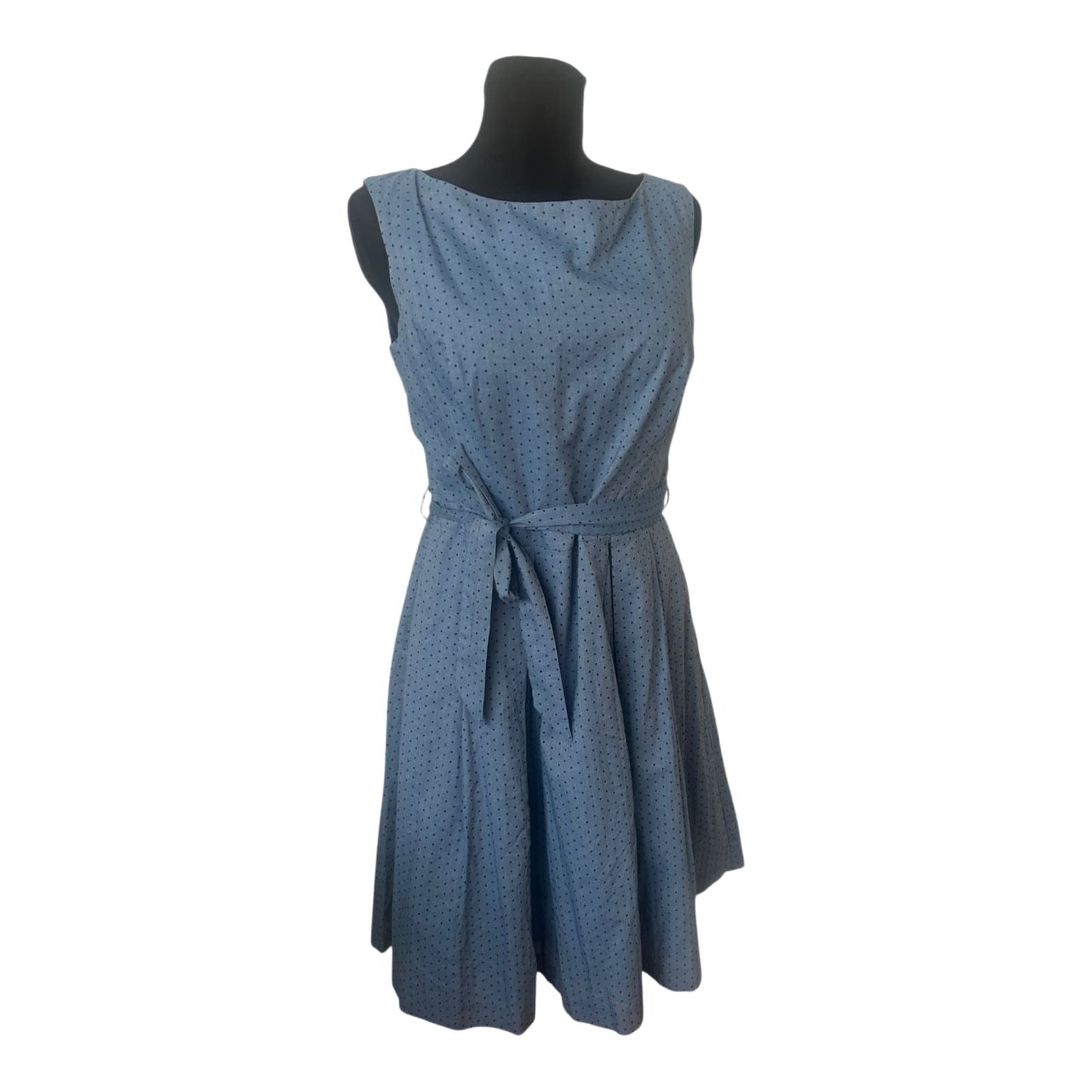 Orsay Sommerkleid Hellblau Gepunktet Baumwolle Bindegürtel Gr. 42 A-Linie