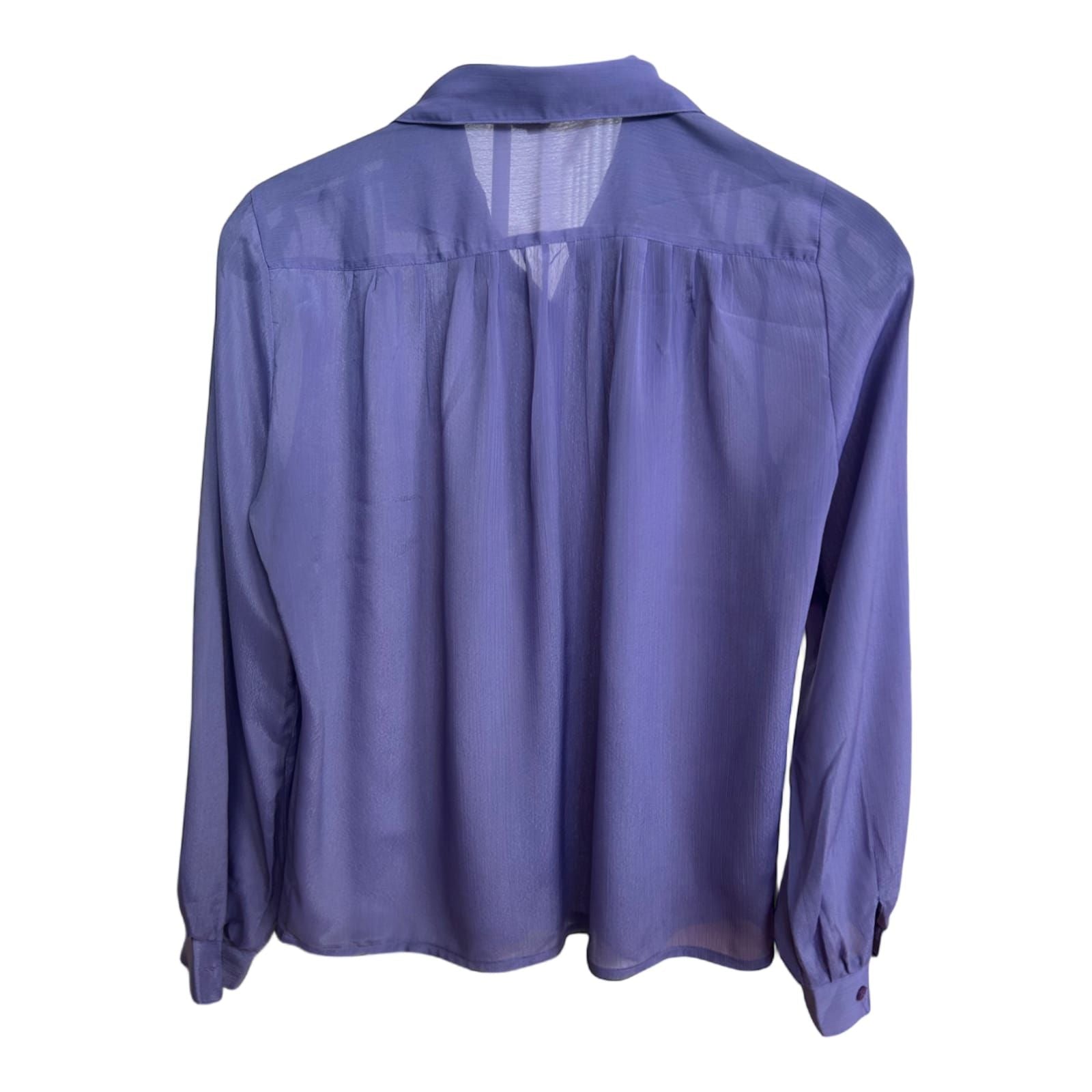 Vintage Bluse Lila Transparent Gr 36 Langarm Kragen Elegant 100 Prozent Polyester