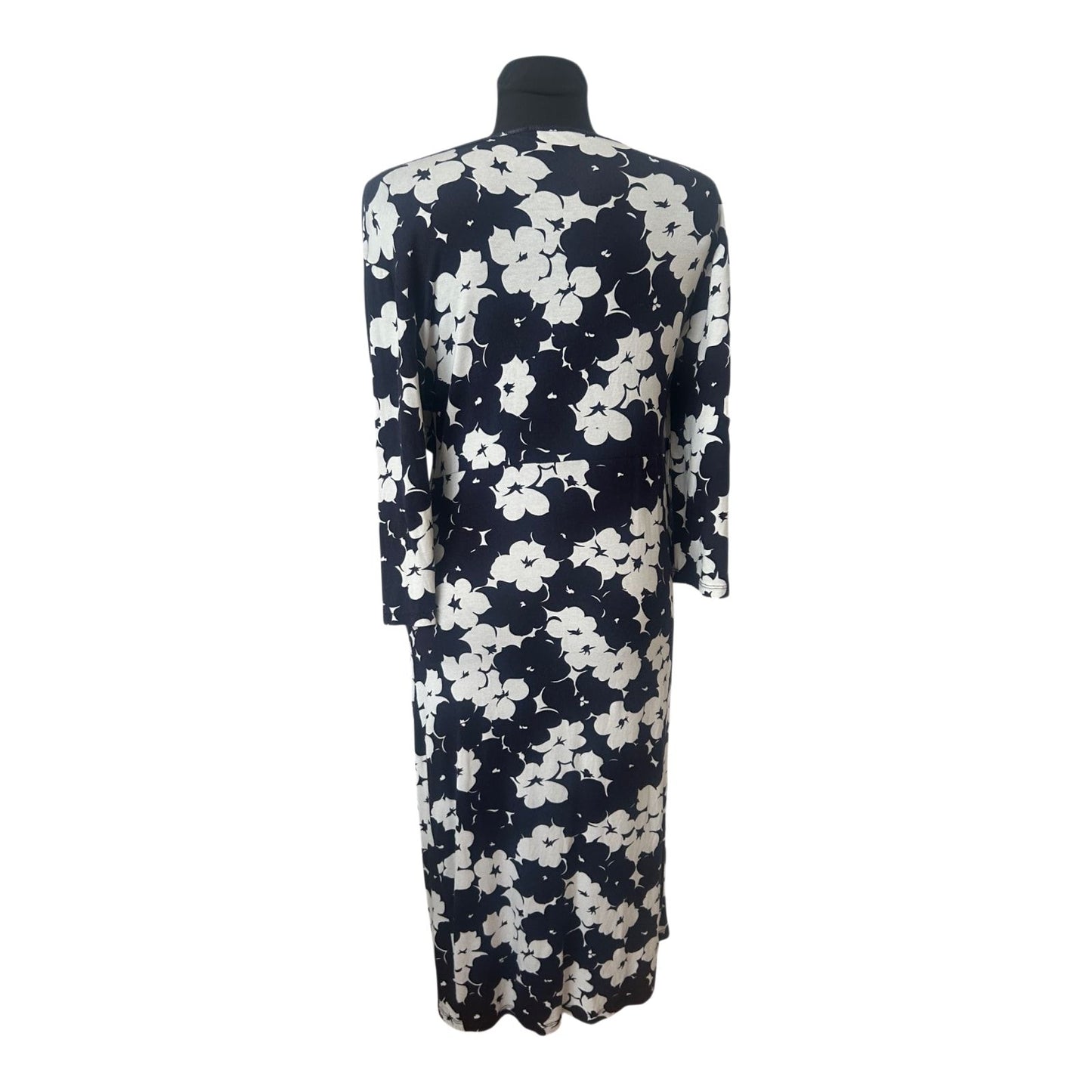 Ecoline Stockholm Kleid Dunkelblau Weiß Blumen Stretch Gr. 42 Lang Jersey