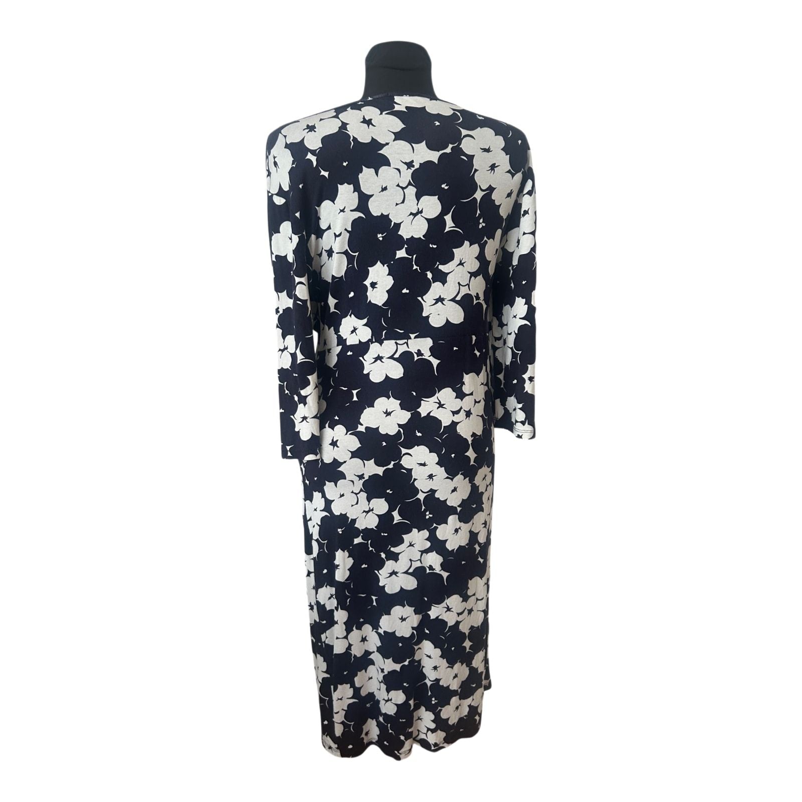 Ecoline Stockholm Kleid Dunkelblau Weiß Blumen Stretch Gr. 42 Lang Jersey