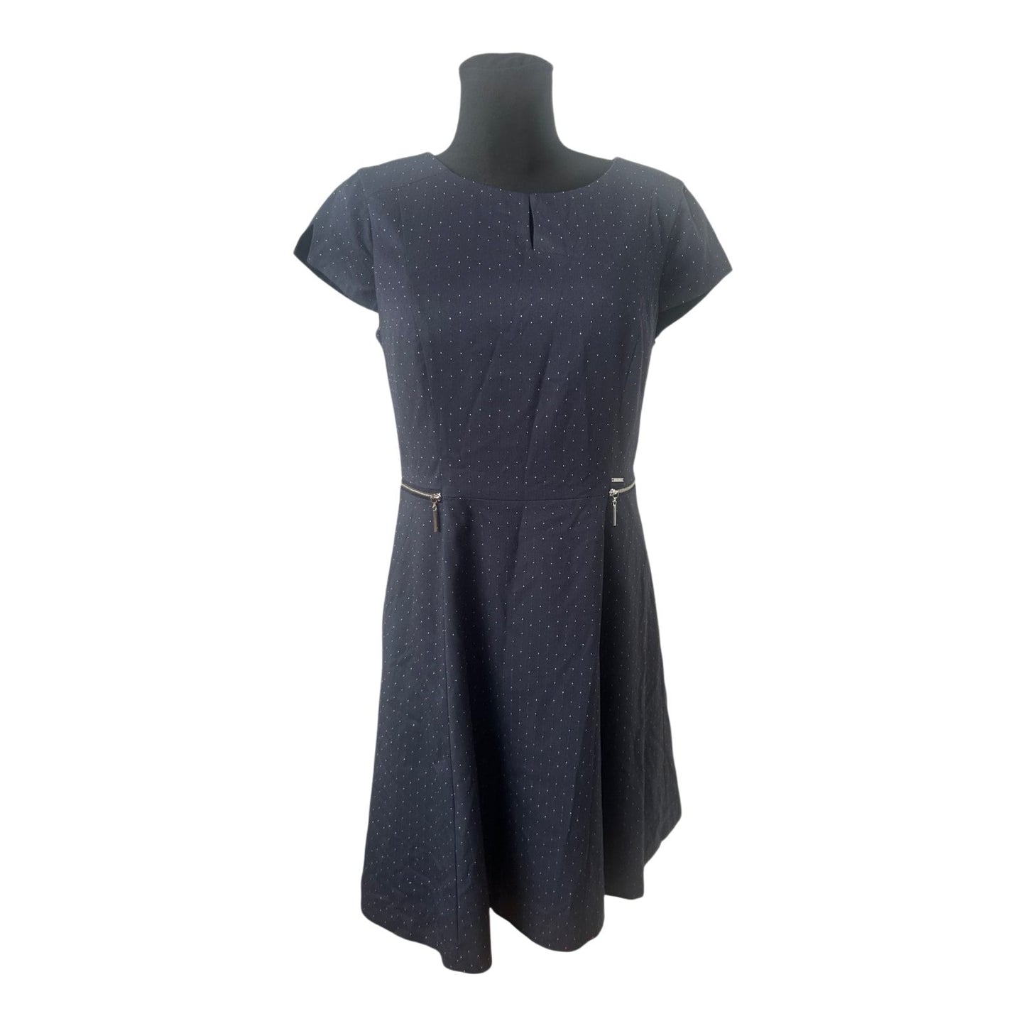 Orsay Kleid Gr. 42 Dunkelblau Gepunktet Stretch A-Linie Reißverschluss
