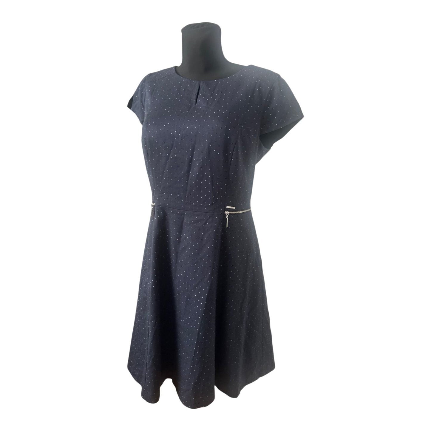 Orsay Kleid Gr. 42 Dunkelblau Gepunktet Stretch A-Linie Reißverschluss