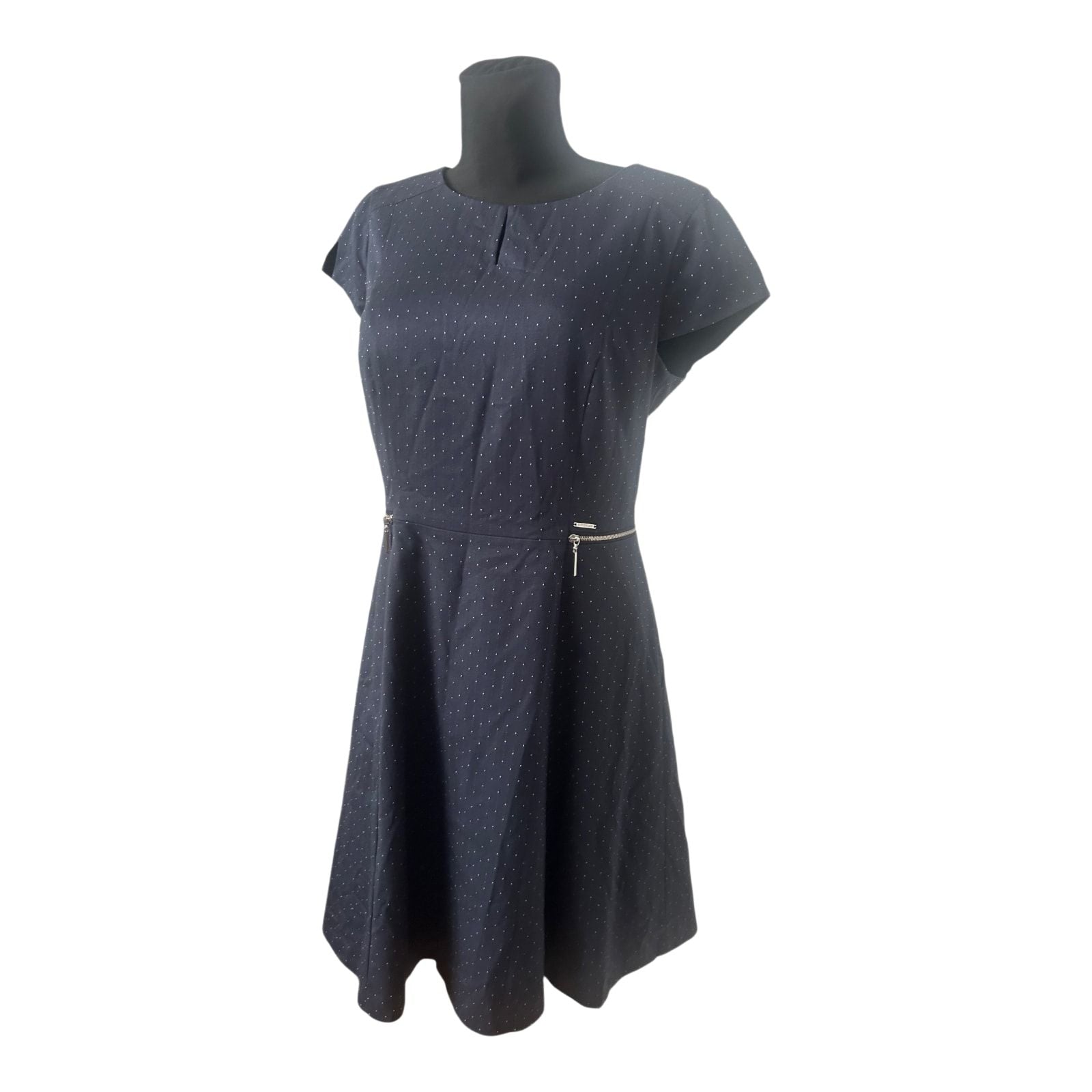 Orsay Kleid Gr. 42 Dunkelblau Gepunktet Stretch A-Linie Reißverschluss