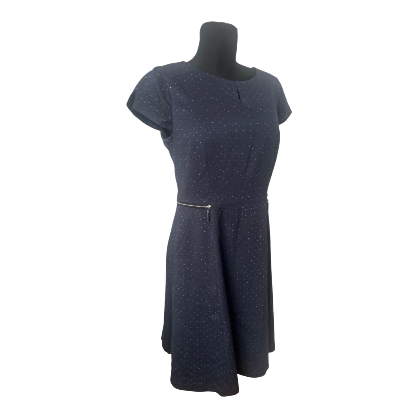 Orsay Kleid Gr. 42 Dunkelblau Gepunktet Stretch A-Linie Reißverschluss