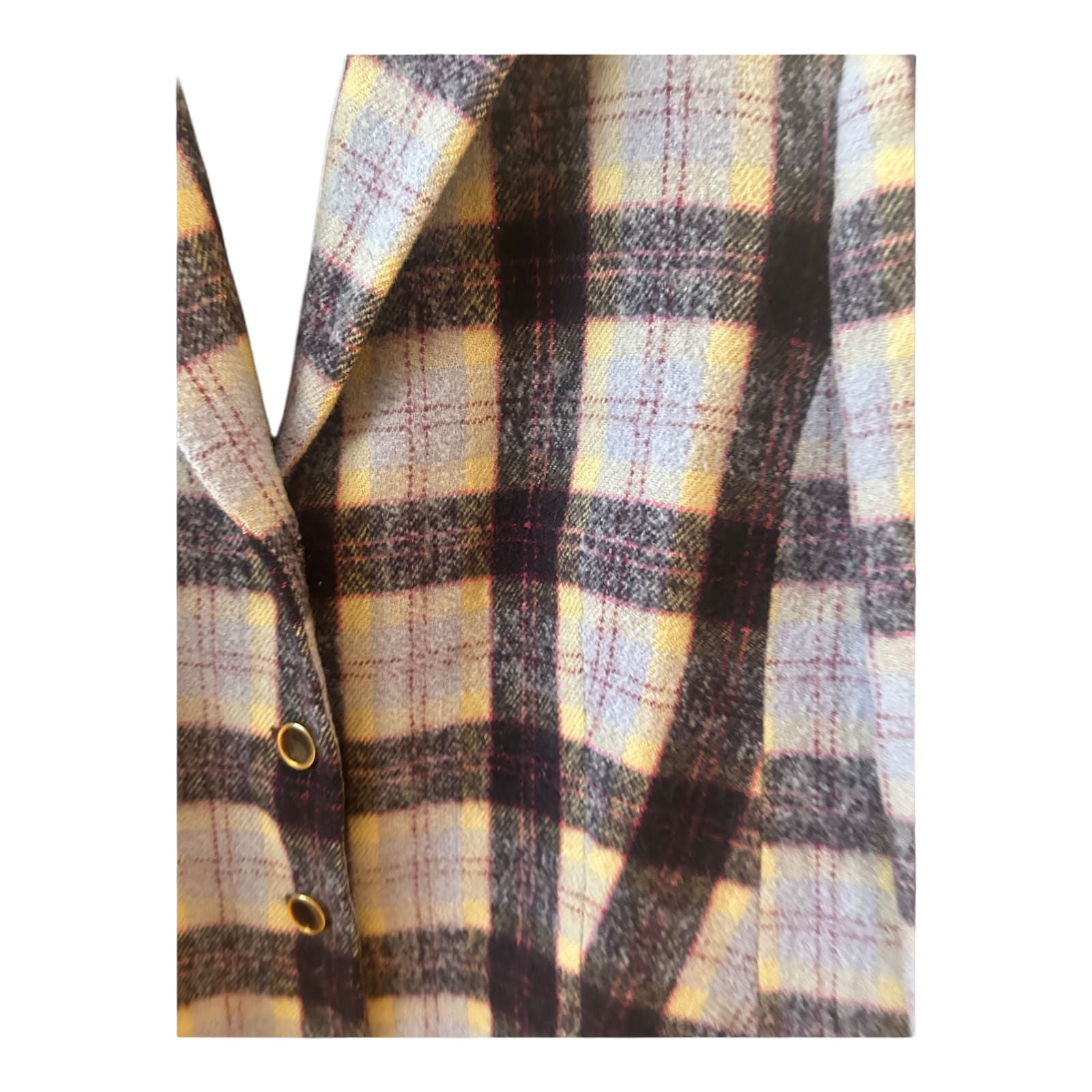 Hucke Blazer Kariert Wolle Mix Gr 44 Violett Gelb Gerade Form Herbst Winter