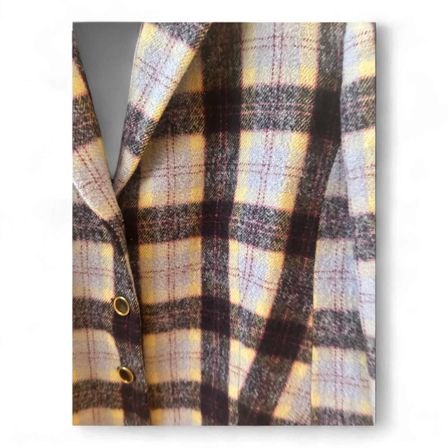 Hucke Blazer Kariert Wolle Mix Gr 44 Violett Gelb Gerade Form Herbst Winter