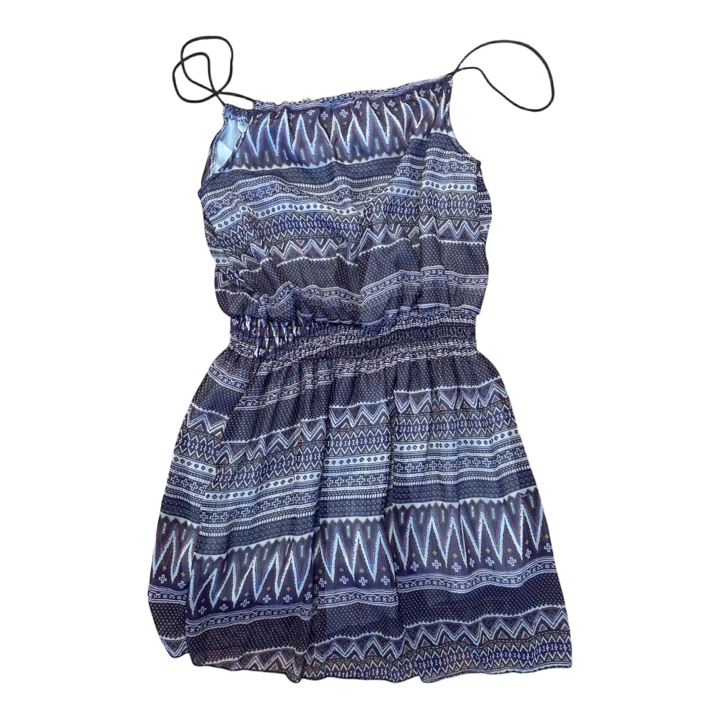 Damen Kleid Dress Sommerkleid Gr. 40 Lila Braun Ethno Träger Federn Gummizug