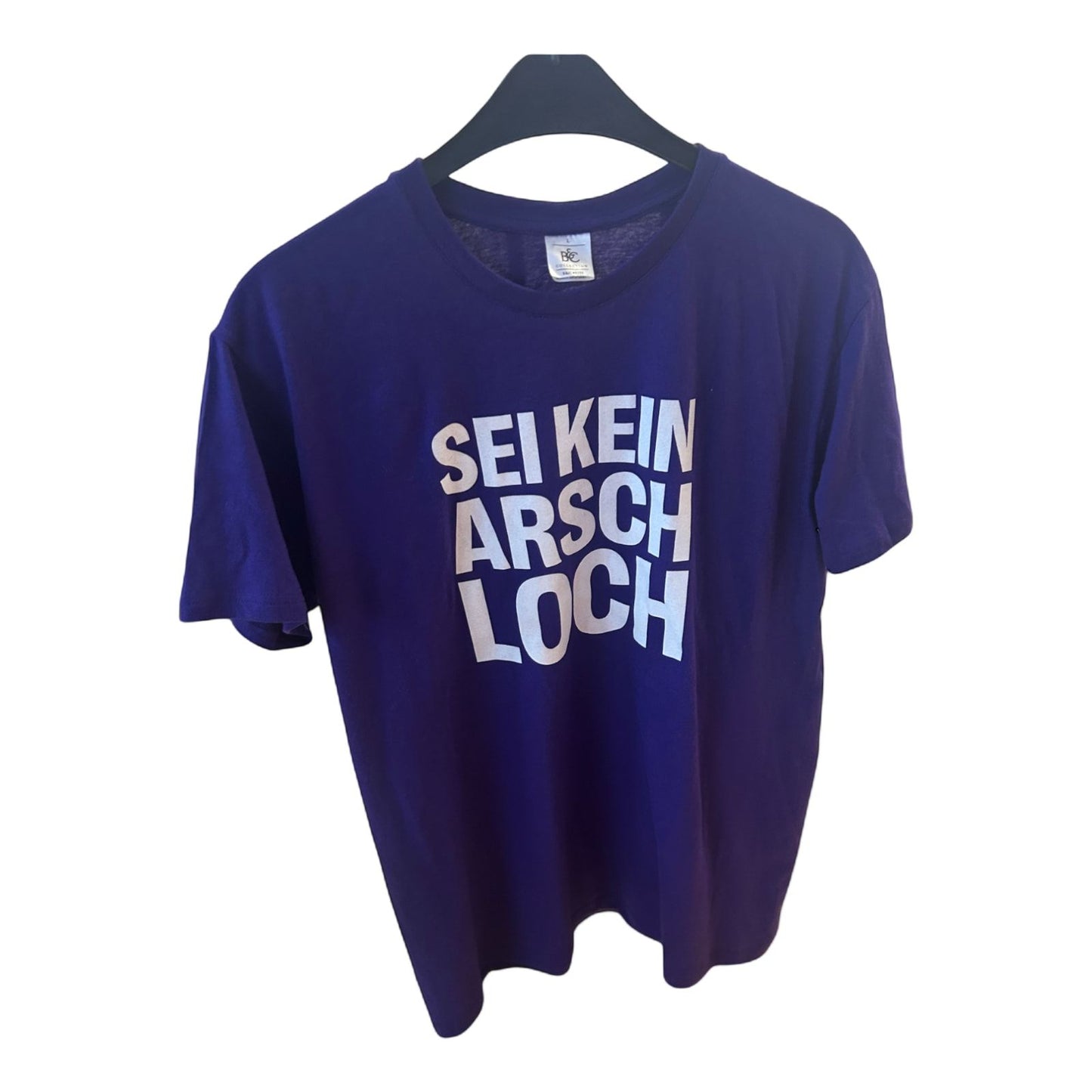 B&C T Shirt Herren L Lila Weiß Statement Print Baumwolle Rundhals