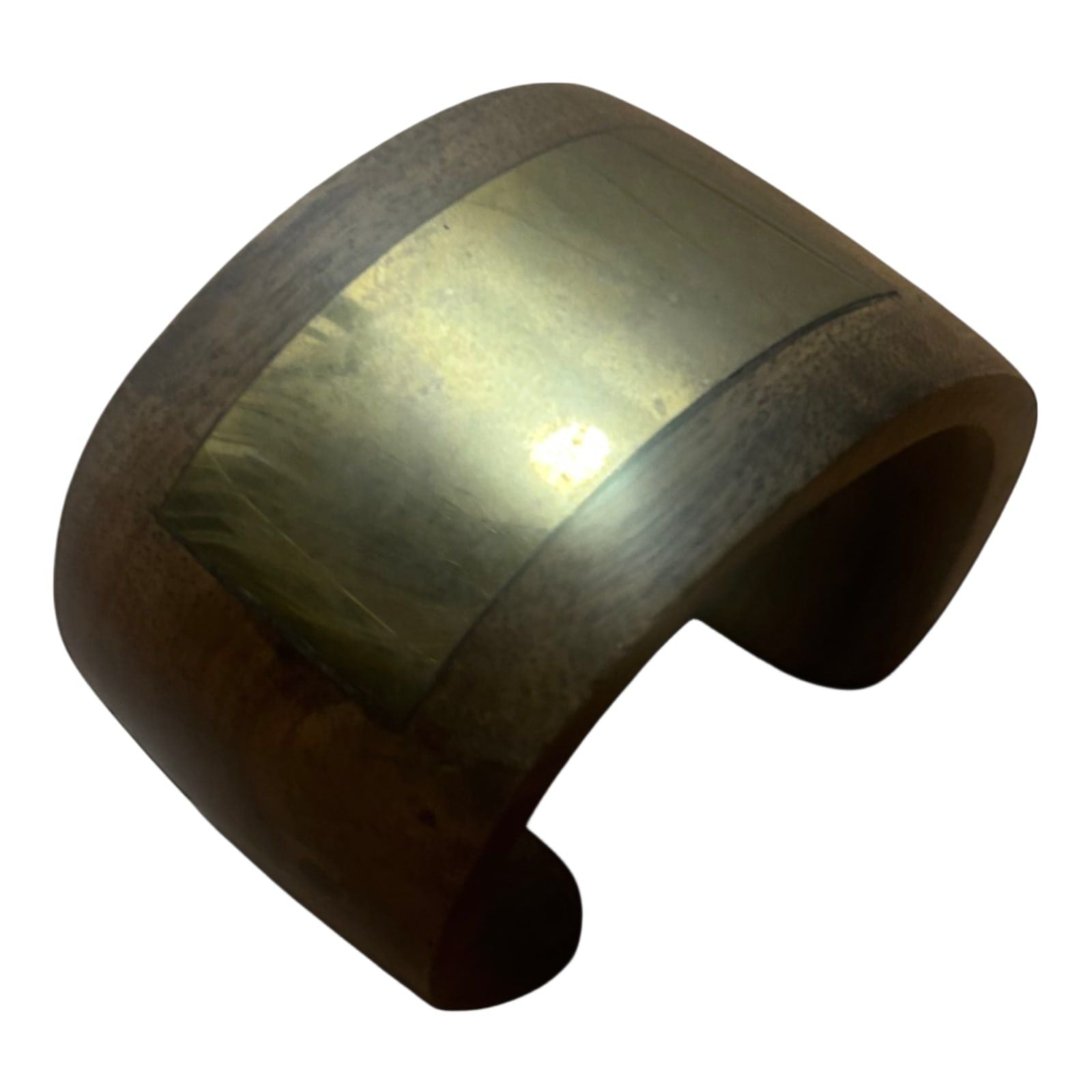 Armreif Holz Messingplatte Vintage Handgemacht Breit 5,5 cm Umfang 22 cm Offen