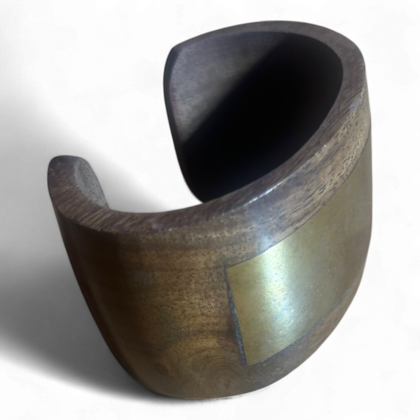 Armreif Holz Messingplatte Vintage Handgemacht Breit 5,5 cm Umfang 22 cm Offen