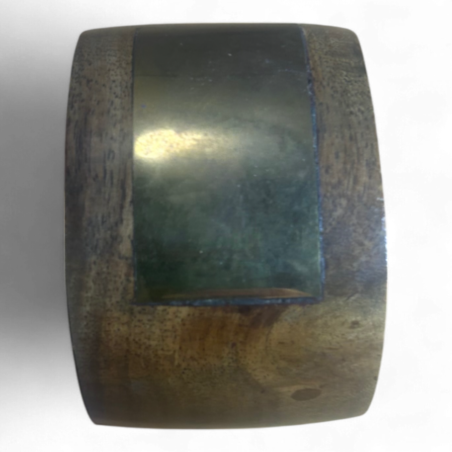 Armreif Holz Messingplatte Vintage Handgemacht Breit 5,5 cm Umfang 22 cm Offen