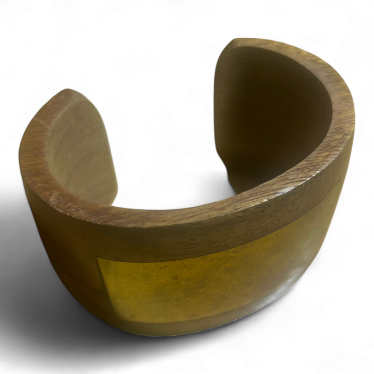 Armreif Holz Messingplatte Vintage Handgemacht Breit 5,5 cm Umfang 22 cm Offen