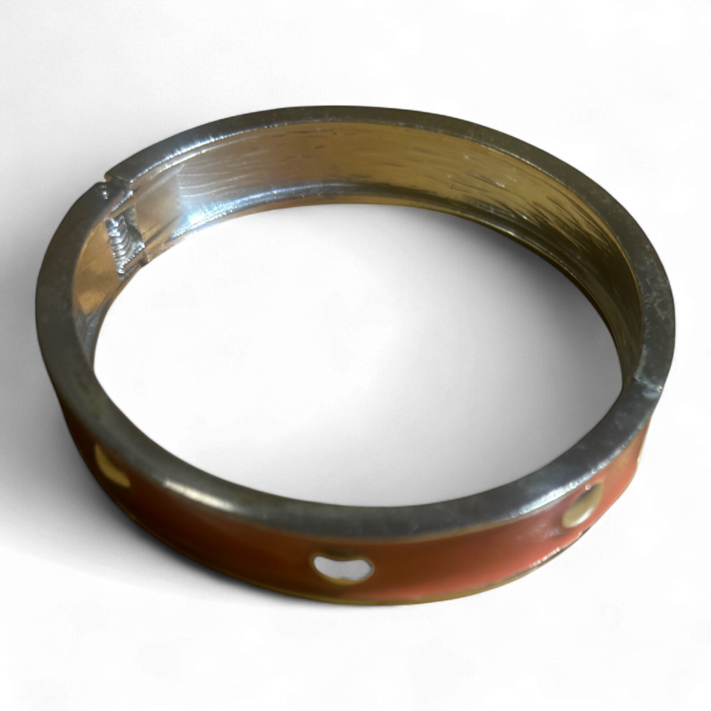 Armreif Orange Silberfarben Metall Kunststoff Nieten Modern Umfang 21 cm