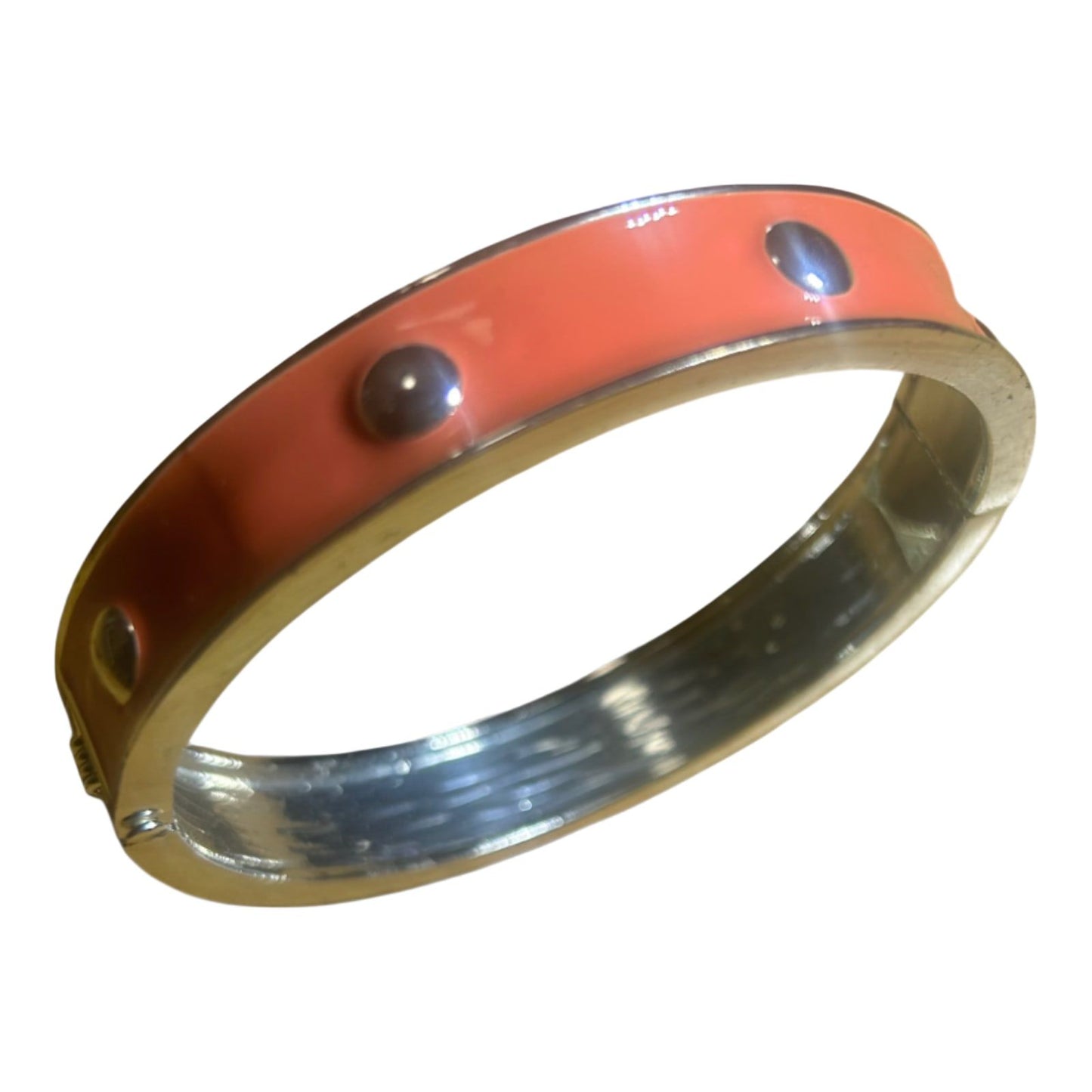 Armreif Orange Silberfarben Metall Kunststoff Nieten Modern Umfang 21 cm