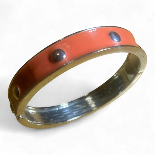 Armreif Orange Silberfarben Metall Kunststoff Nieten Modern Umfang 21 cm