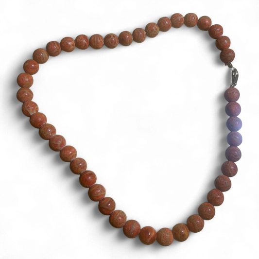 Rotbraune Halskette 45 cm Glanzkugeln Naturlook Karabinerverschluss Vintage