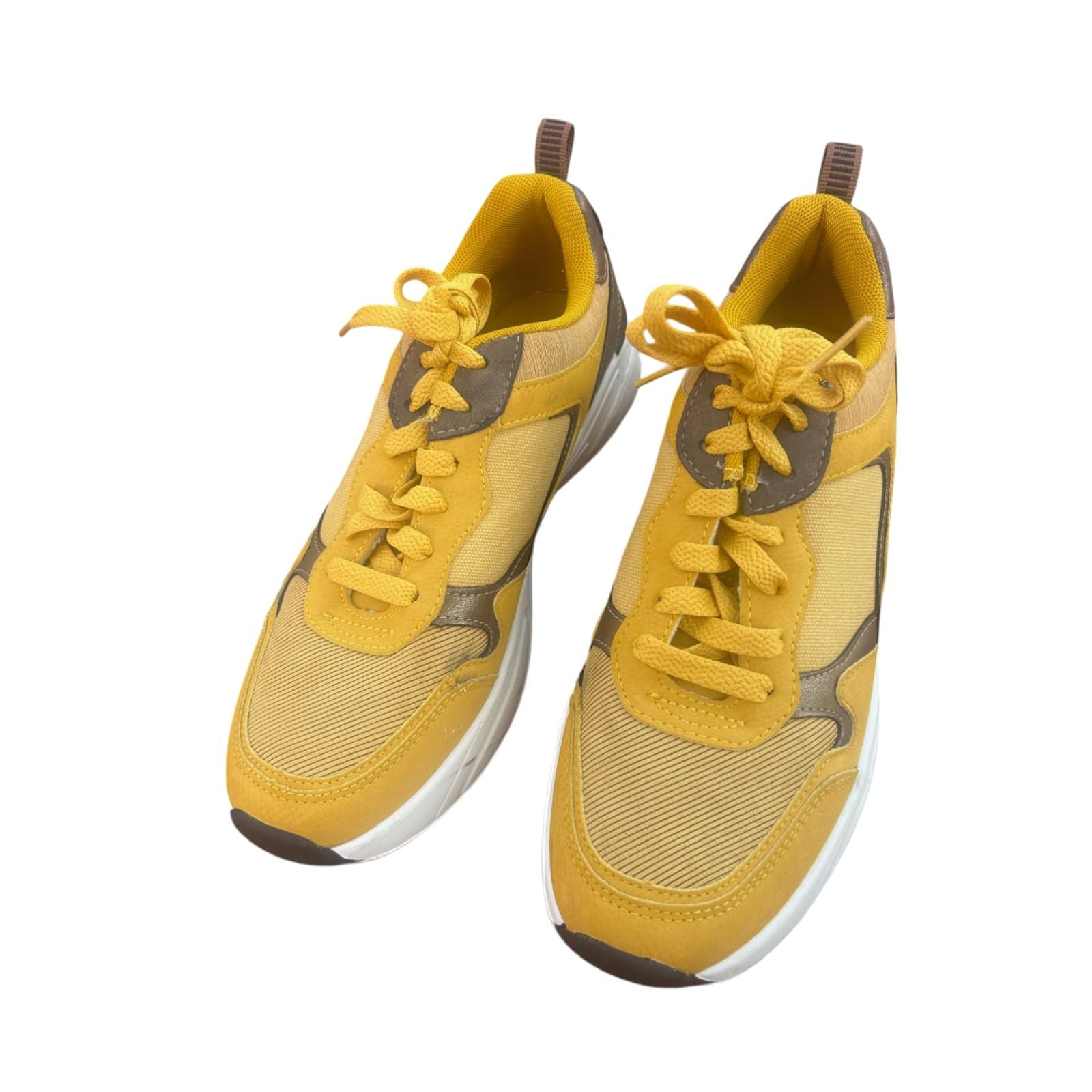 CLO Damen Sneaker Gelb Braun Größe 40 Sportschuhe Retro Look Chunky Sohle