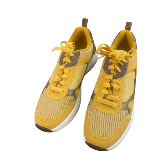CLO Damen Sneaker Gelb Braun Größe 40 Sportschuhe Retro Look Chunky Sohle