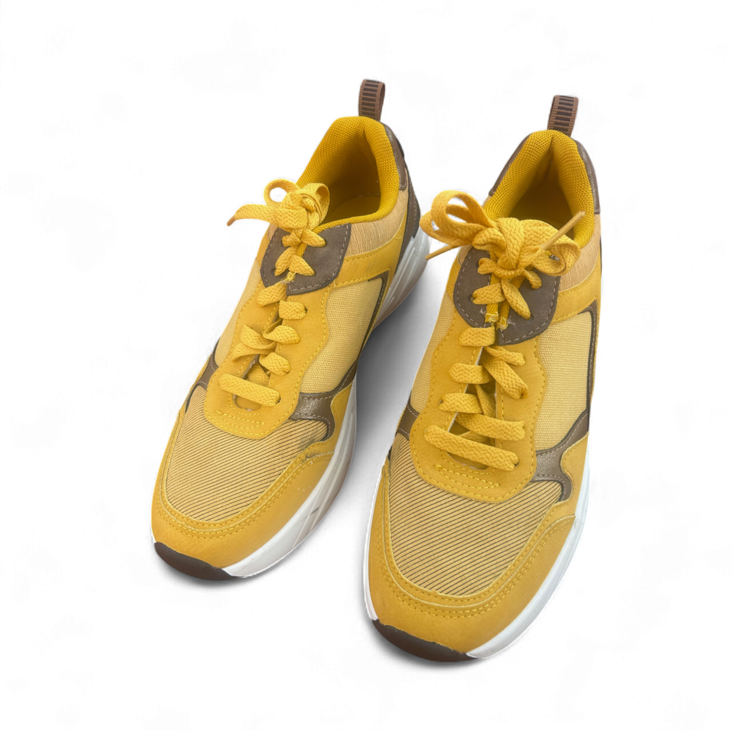 CLO Damen Sneaker Gelb Braun Größe 40 Sportschuhe Retro Look Chunky Sohle