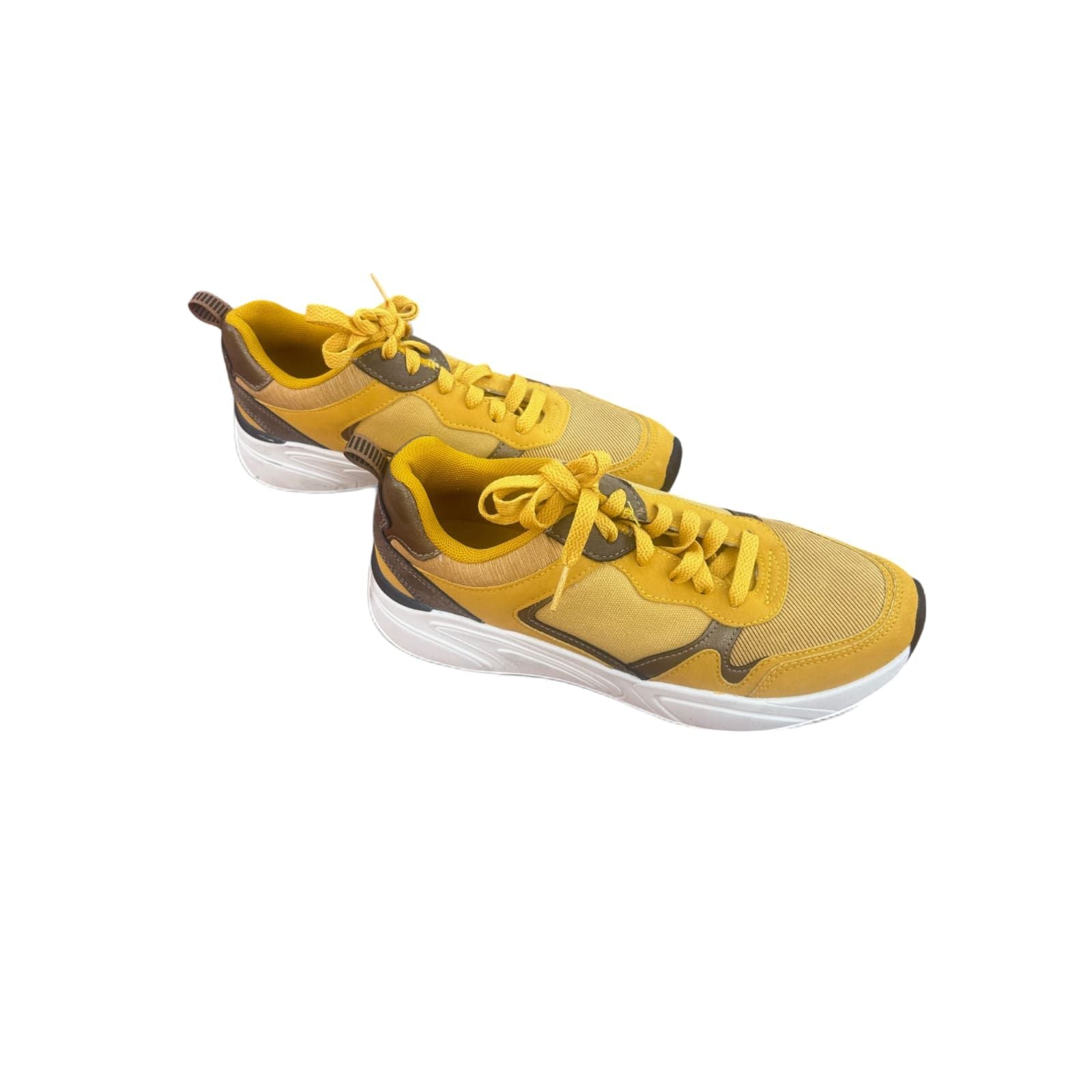 CLO Damen Sneaker Gelb Braun Größe 40 Sportschuhe Retro Look Chunky Sohle