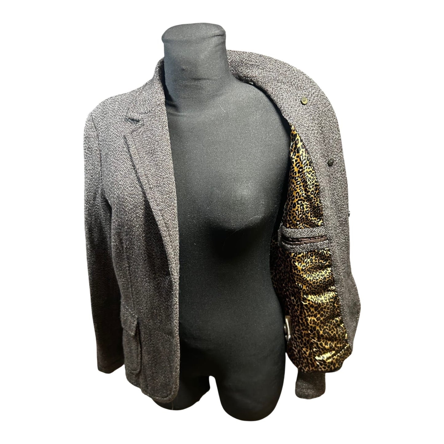 s.Oliver Damen Blazer Gr 42 Braun Wollmix Klassisch Elegant Leopardenfutter