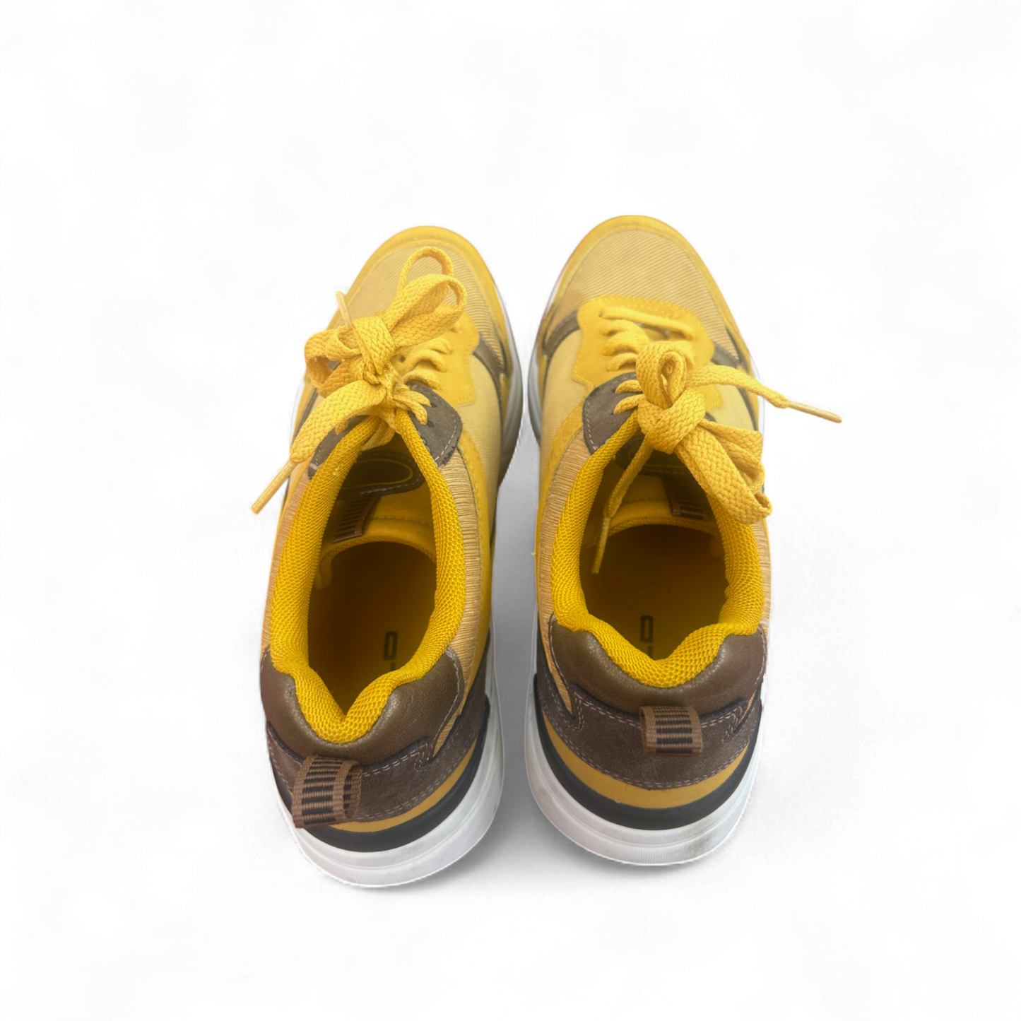 CLO Damen Sneaker Gelb Braun Größe 40 Sportschuhe Retro Look Chunky Sohle