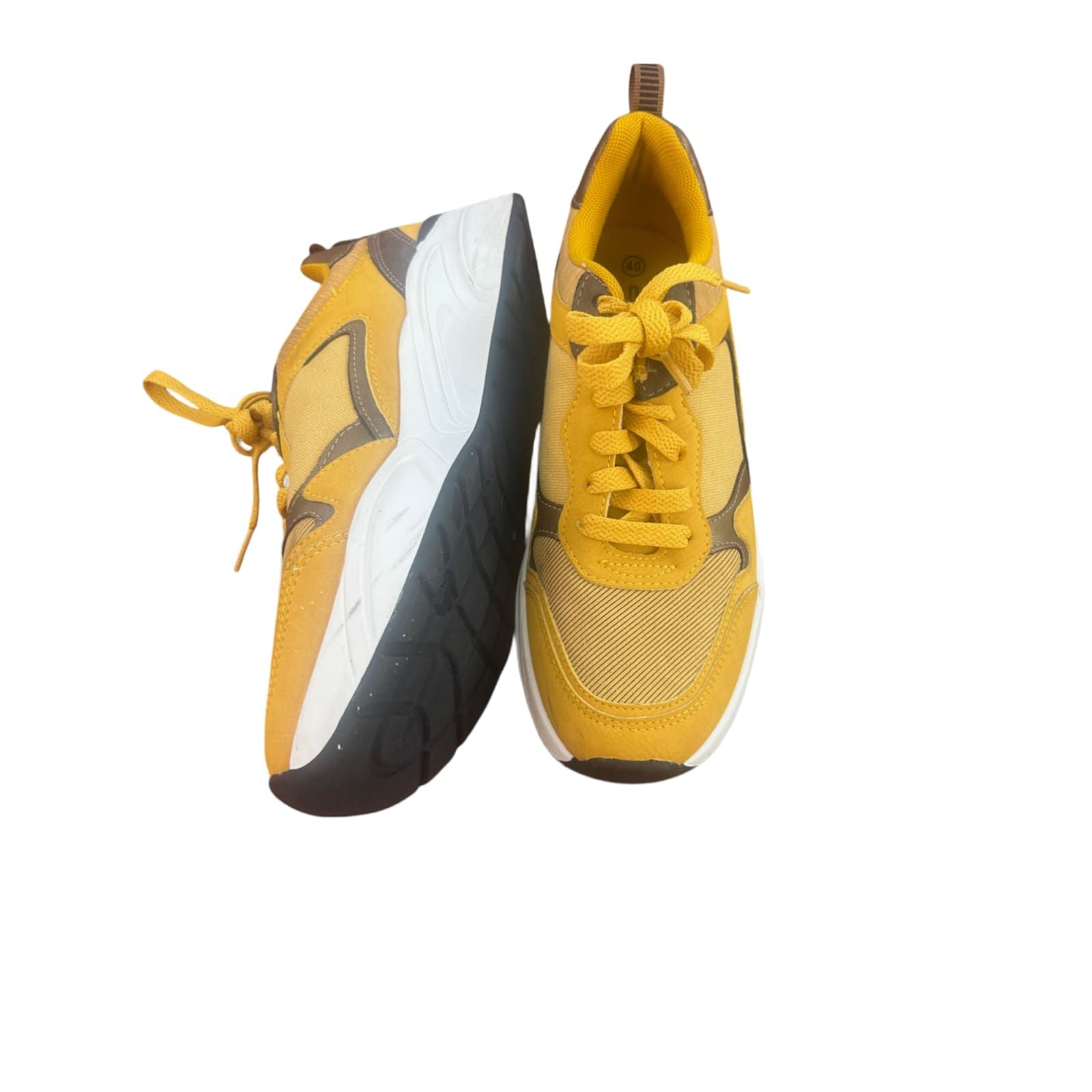 CLO Damen Sneaker Gelb Braun Größe 40 Sportschuhe Retro Look Chunky Sohle