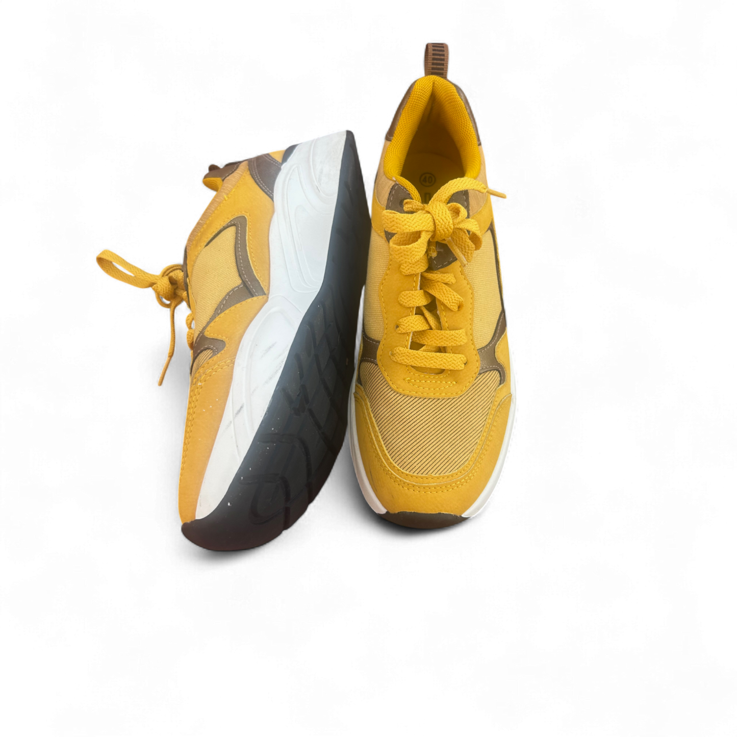 CLO Damen Sneaker Gelb Braun Größe 40 Sportschuhe Retro Look Chunky Sohle