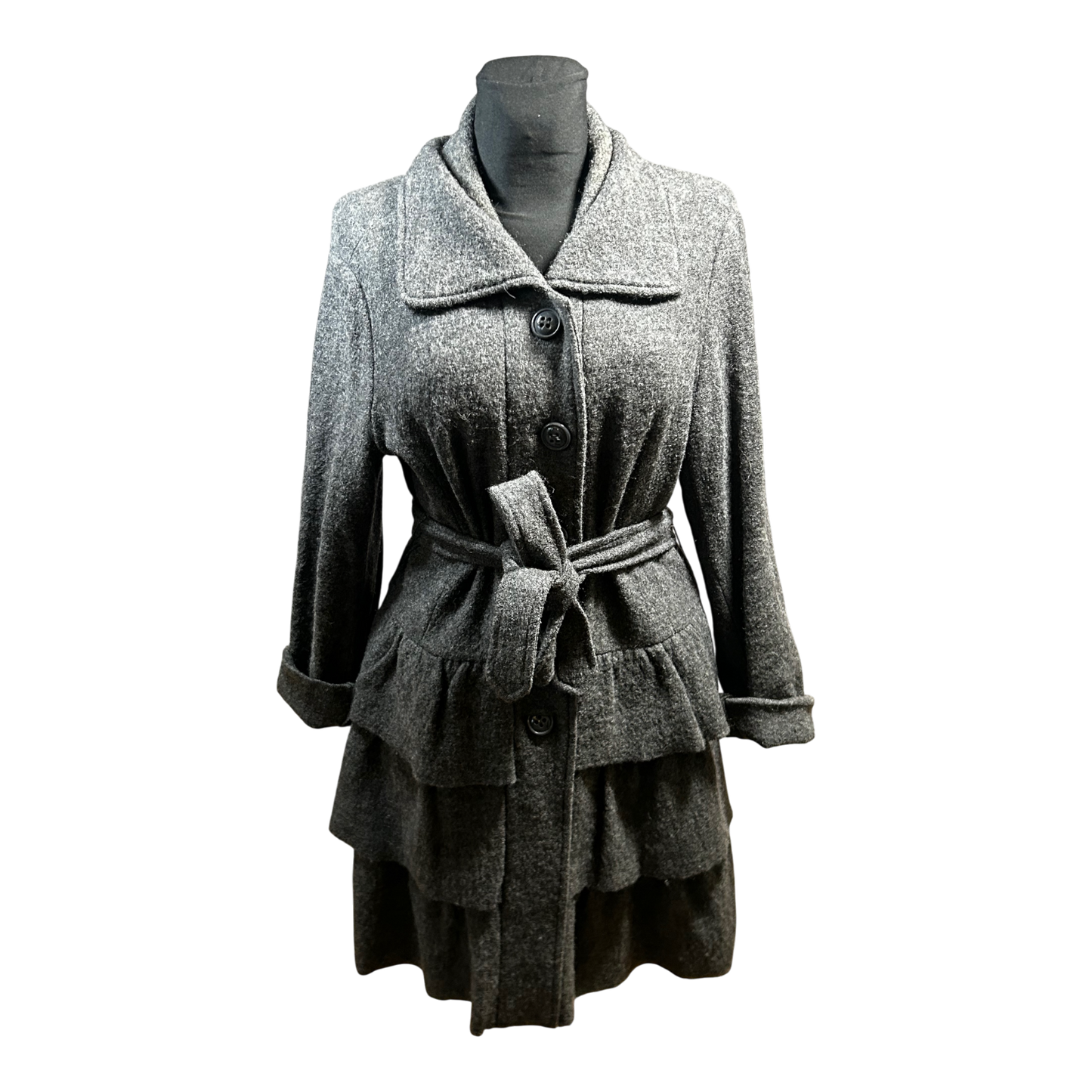 Cynthia Rowley Damen Mantel Wolle Grau Gr L Elegant Klassisch Winter